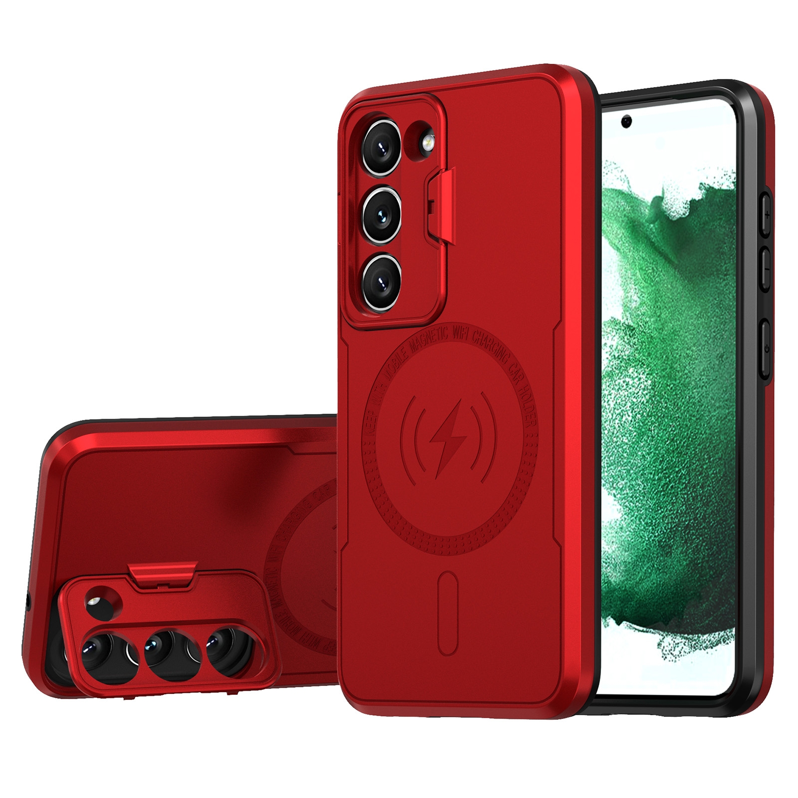 For Samsung Galaxy S22 Ultra 5G MagSafe Magnetic Invisible Camera Holder Phone Case(Red) For Samsung Galaxy S22 Ultra 5G MagSafe Magnetic Invisible Camera Holder Phone Case(Red)