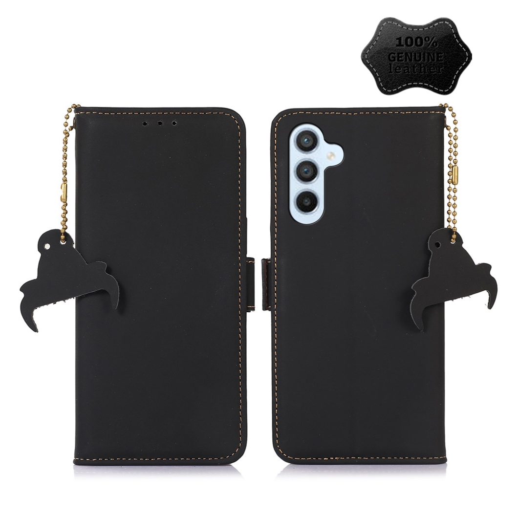 For Samsung Galaxy S24 5G Genuine Leather Magnetic RFID Leather Phone Case(Black) For Samsung Galaxy S24 5G Genuine Leather Magnetic RFID Leather Phone Case(Black)