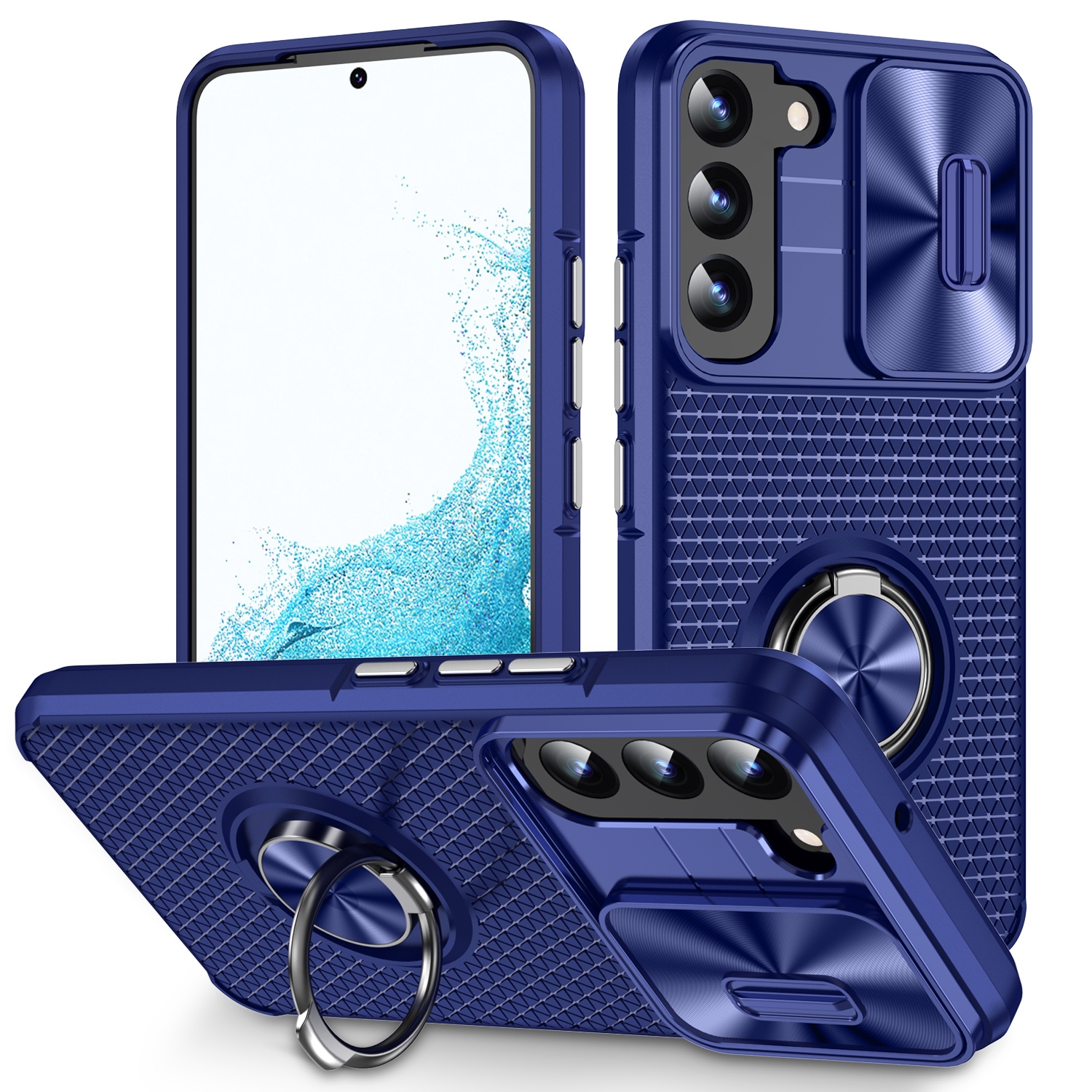For Samsung Galaxy S22 5G Sliding Camshield Armor Phone Case with Ring Holder(Blue) For Samsung Galaxy S22 5G Sliding Camshield Armor Phone Case with Ring Holder(Blue)