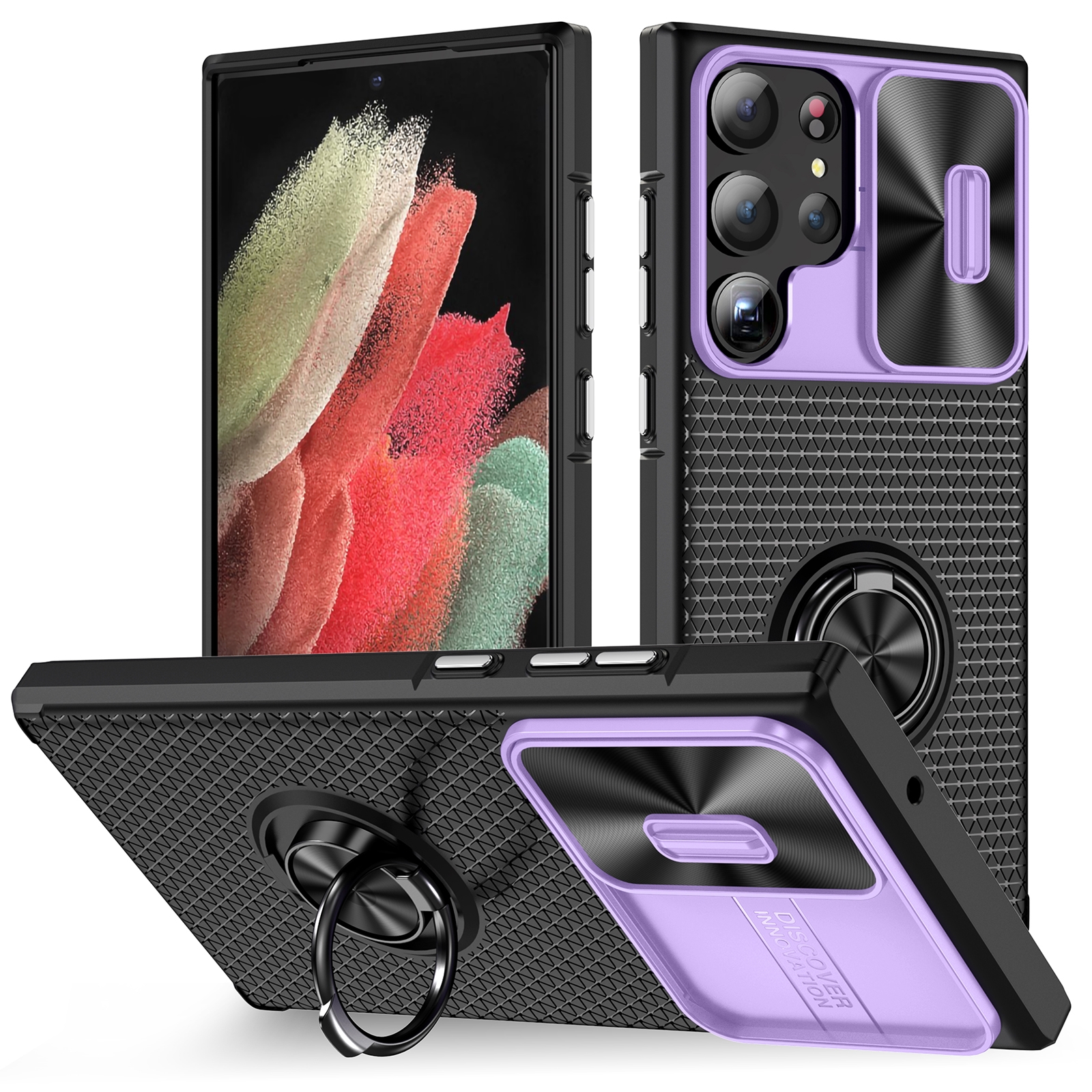 For Samsung Galaxy S23 Ultra 5G Sliding Camshield Armor Phone Case with Ring Holder(Purple Black) For Samsung Galaxy S23 Ultra 5G Sliding Camshield Armor Phone Case with Ring Holder(Purple Black)