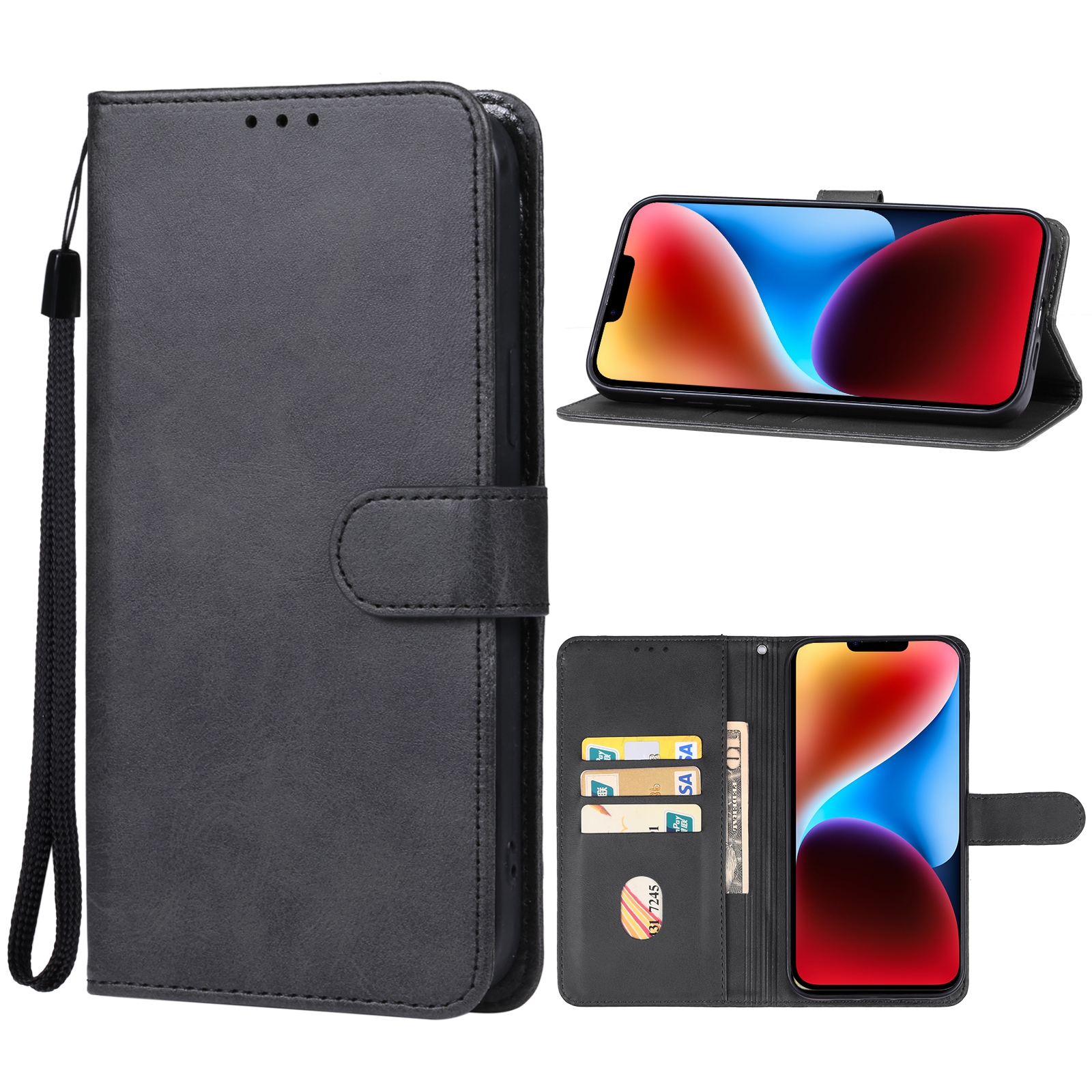 For iPhone 15 Plus Leather Phone Case(Black) For iPhone 15 Plus Leather Phone Case(Black)