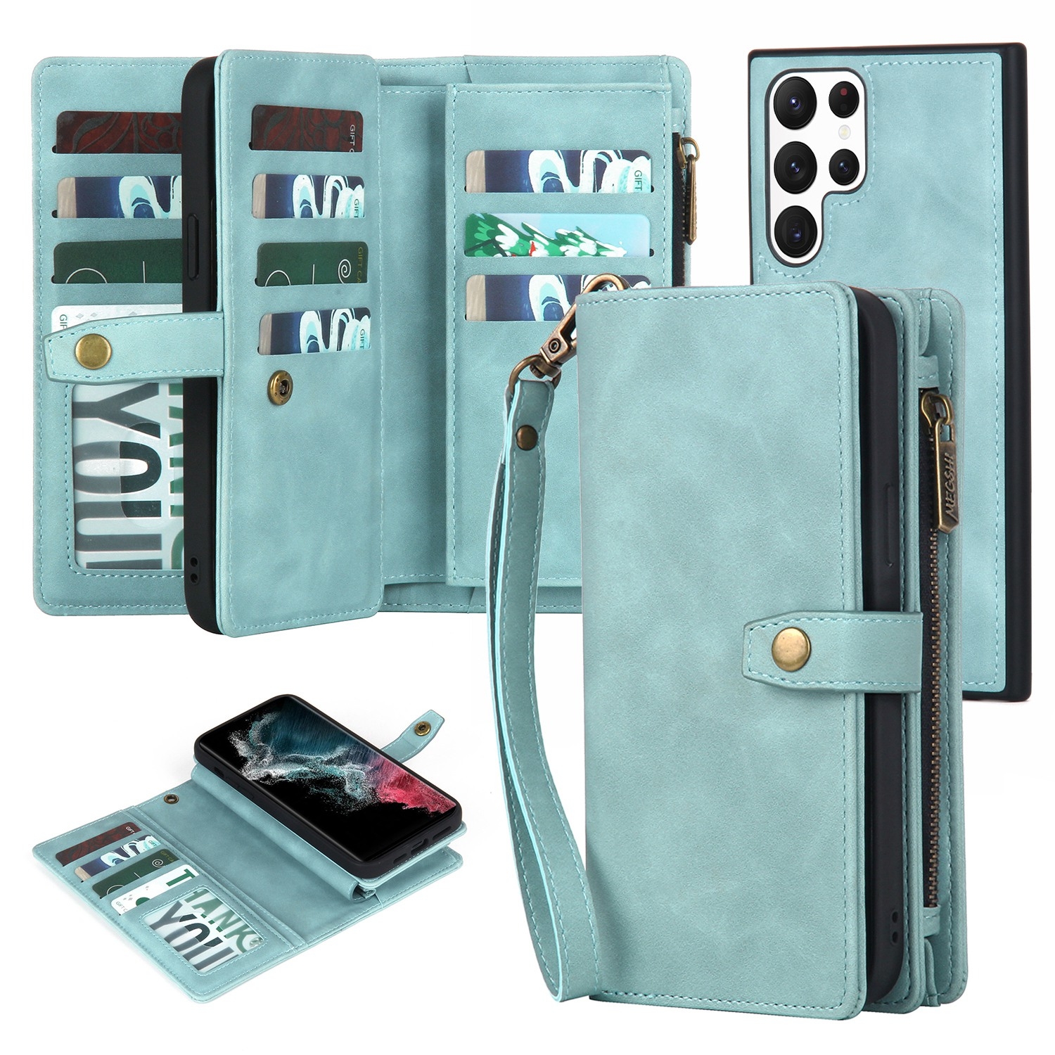 For Samsung Galaxy S22 Ultra 5G Zipper Wallet Magnetic Detachable Leather Phone Case(Blue) For Samsung Galaxy S22 Ultra 5G Zipper Wallet Magnetic Detachable Leather Phone Case(Blue)