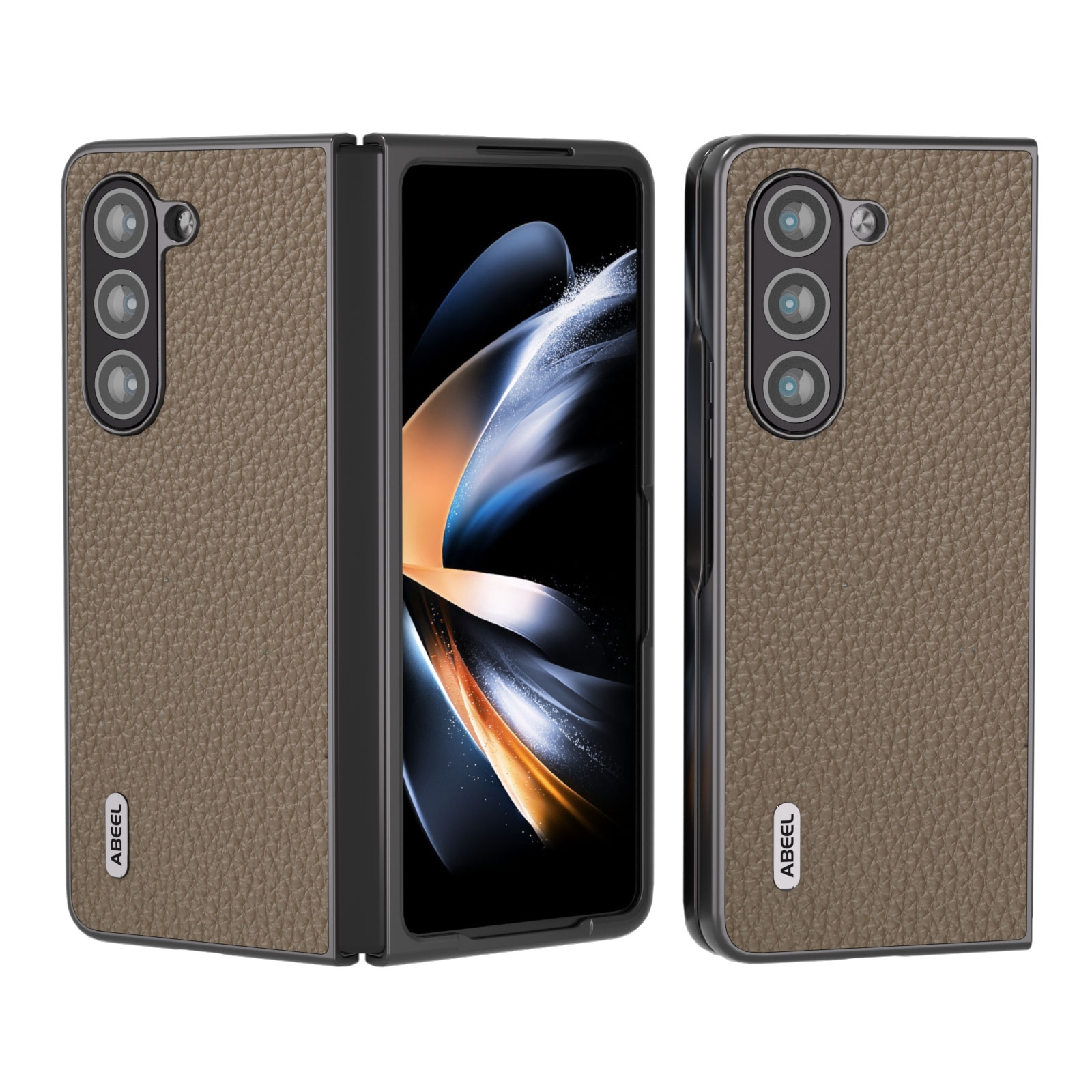For Samsung Galaxy Z Fold5 ABEEL Genuine Leather Litchi Texture Phone Case(Grey) For Samsung Galaxy Z Fold5 ABEEL Genuine Leather Litchi Texture Phone Case(Grey)
