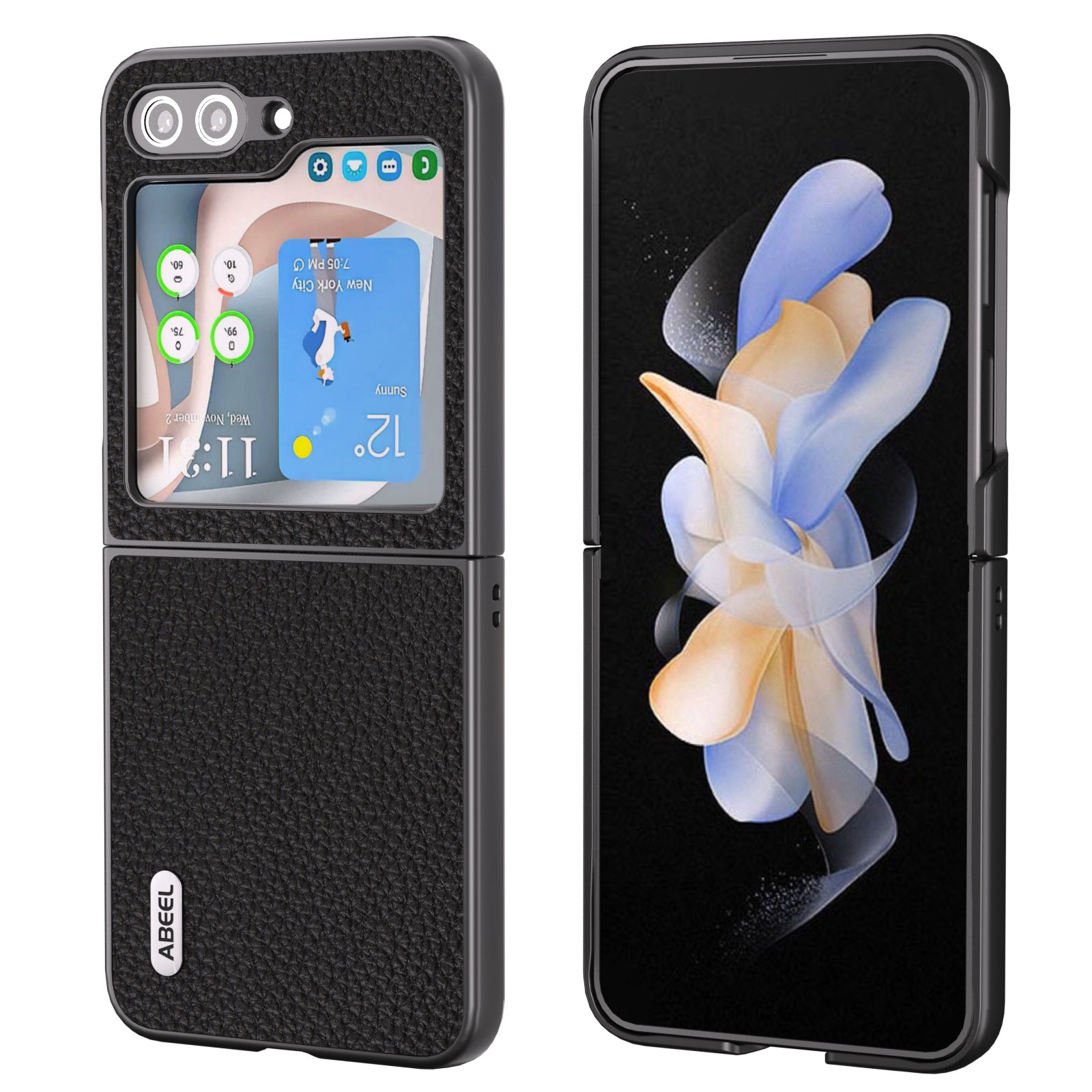 For Samsung Galaxy Z Flip6 ABEEL Genuine Leather Litchi Texture Phone Case(Black) For Samsung Galaxy Z Flip6 ABEEL Genuine Leather Litchi Texture Phone Case(Black)