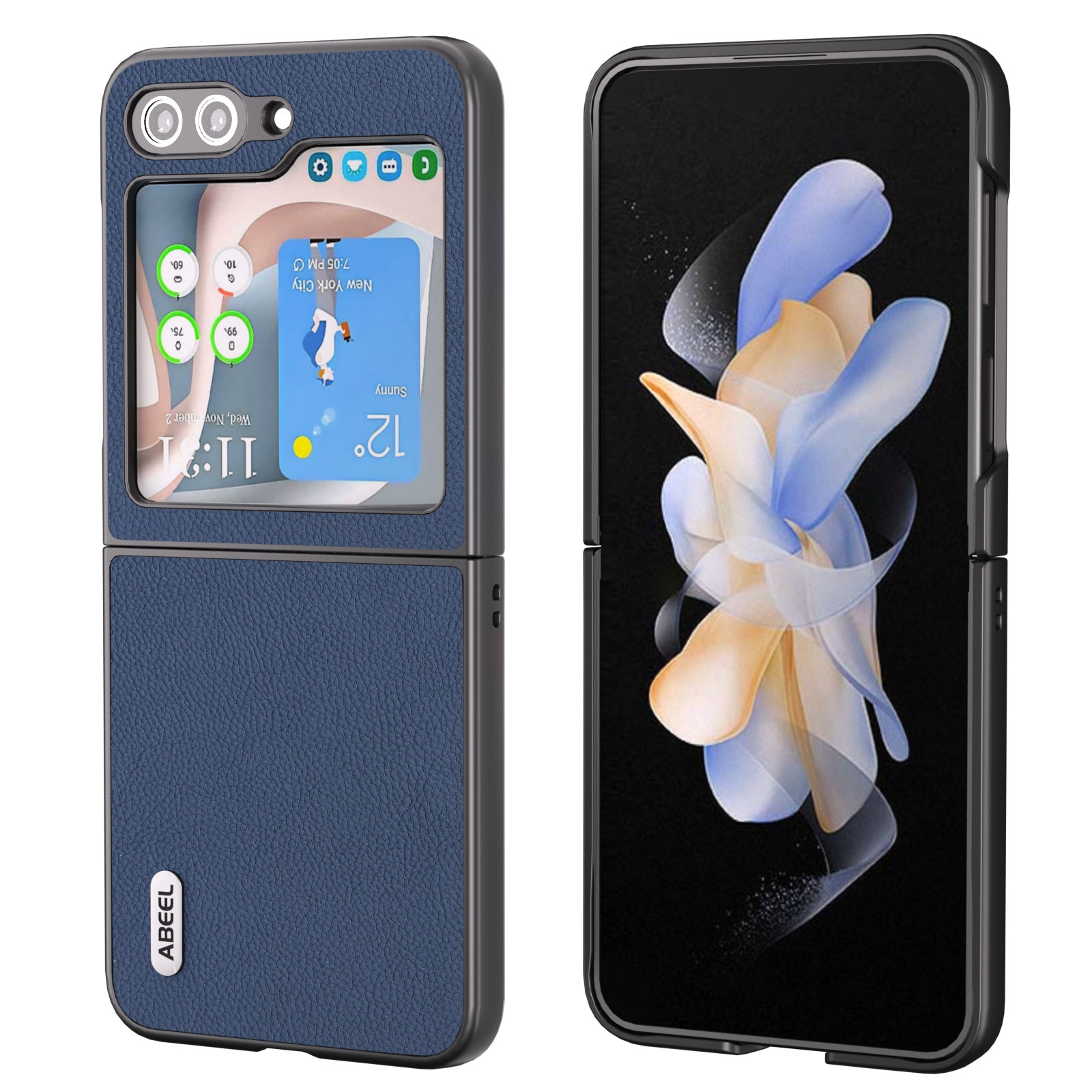 For Samsung Galaxy Z Flip6 ABEEL Genuine Leather + PC Litchi Texture Phone Case(Blue) For Samsung Galaxy Z Flip6 ABEEL Genuine Leather + PC Litchi Texture Phone Case(Blue)