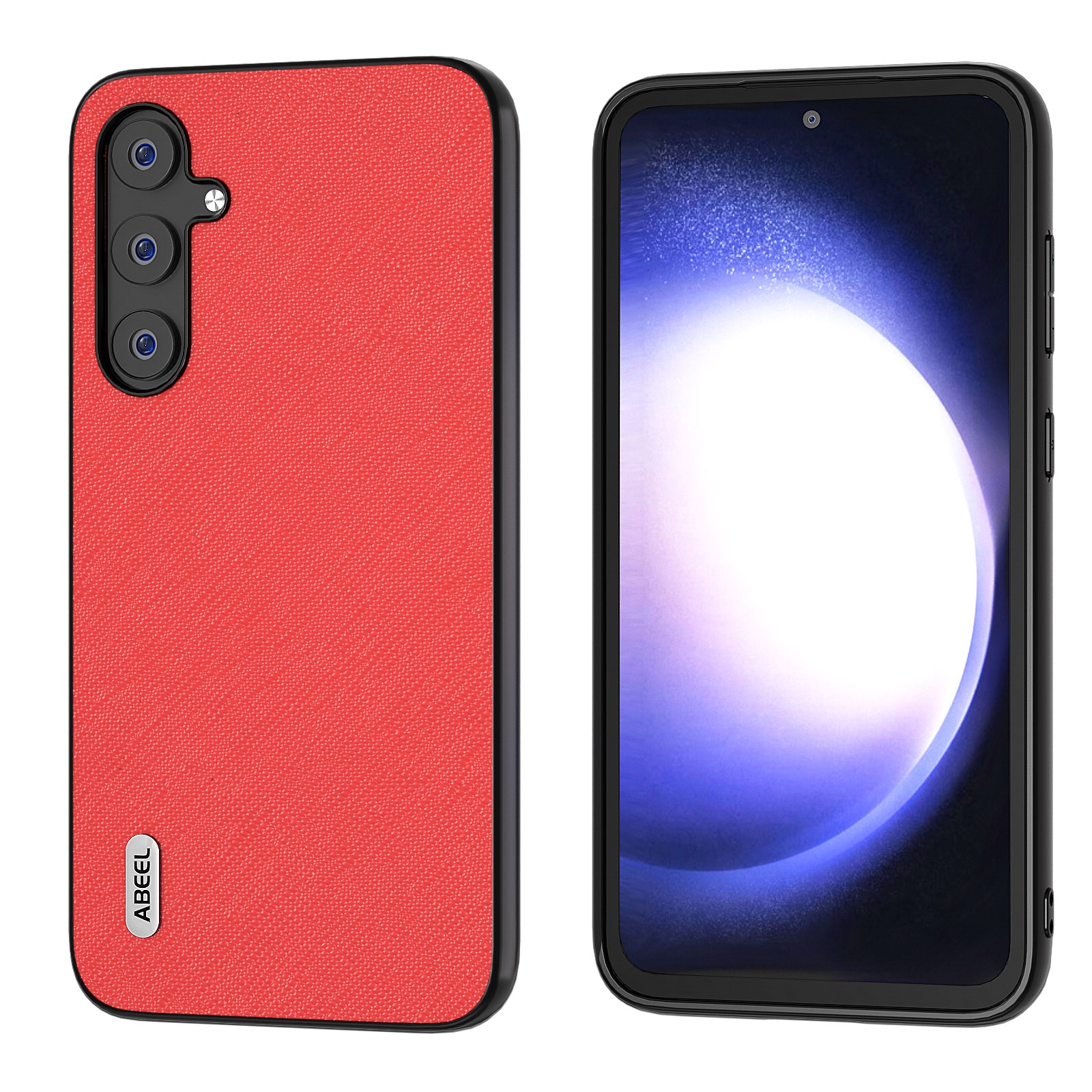 For Samsung Galaxy S23 FE 5G ABEEL Cross Texture Genuine Leather Phone Case(Red) For Samsung Galaxy S23 FE 5G ABEEL Cross Texture Genuine Leather Phone Case(Red)