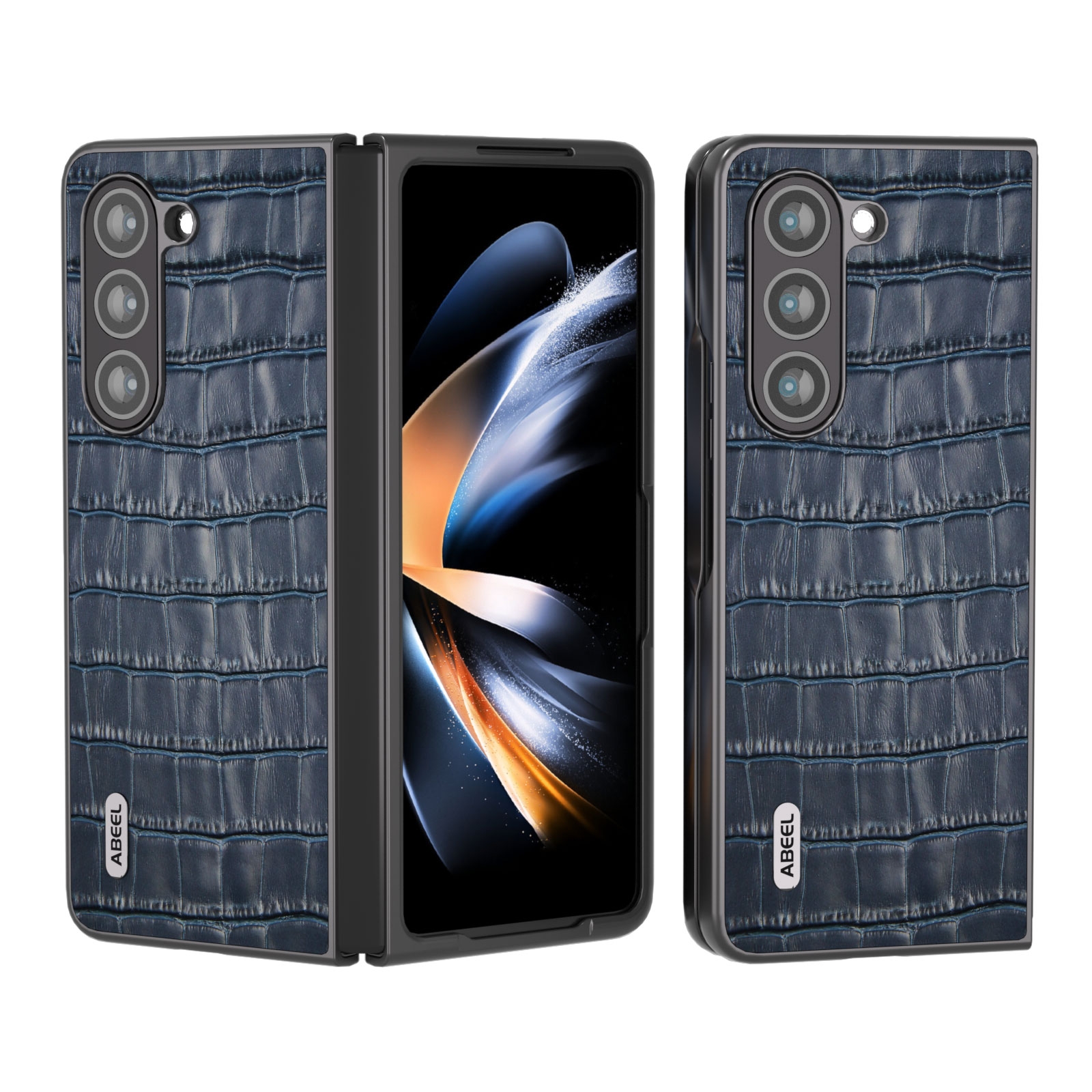 For Samsung Galaxy Z Fold5 ABEEL Crocodile Texture Genuine Leather Phone Case(Blue) For Samsung Galaxy Z Fold5 ABEEL Crocodile Texture Genuine Leather Phone Case(Blue)