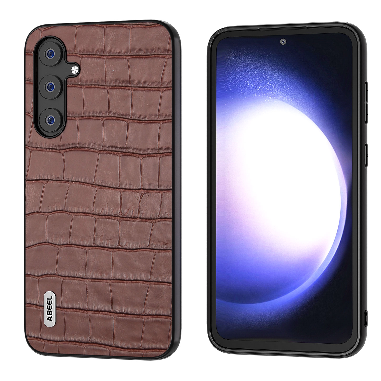 For Samsung Galaxy S23 FE 5G ABEEL Crocodile Texture Genuine Leather Phone Case(Brown) For Samsung Galaxy S23 FE 5G ABEEL Crocodile Texture Genuine Leather Phone Case(Brown)
