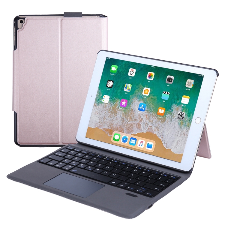 T1091 For iPad 2018 & 2017 / Pro 9.7 / Air 2 / Air Ultra-thin Integrated Touch Bluetooth Keyboard + Lambskin Texture PU Leather Tablet Case with Bracket(Rose Gold)