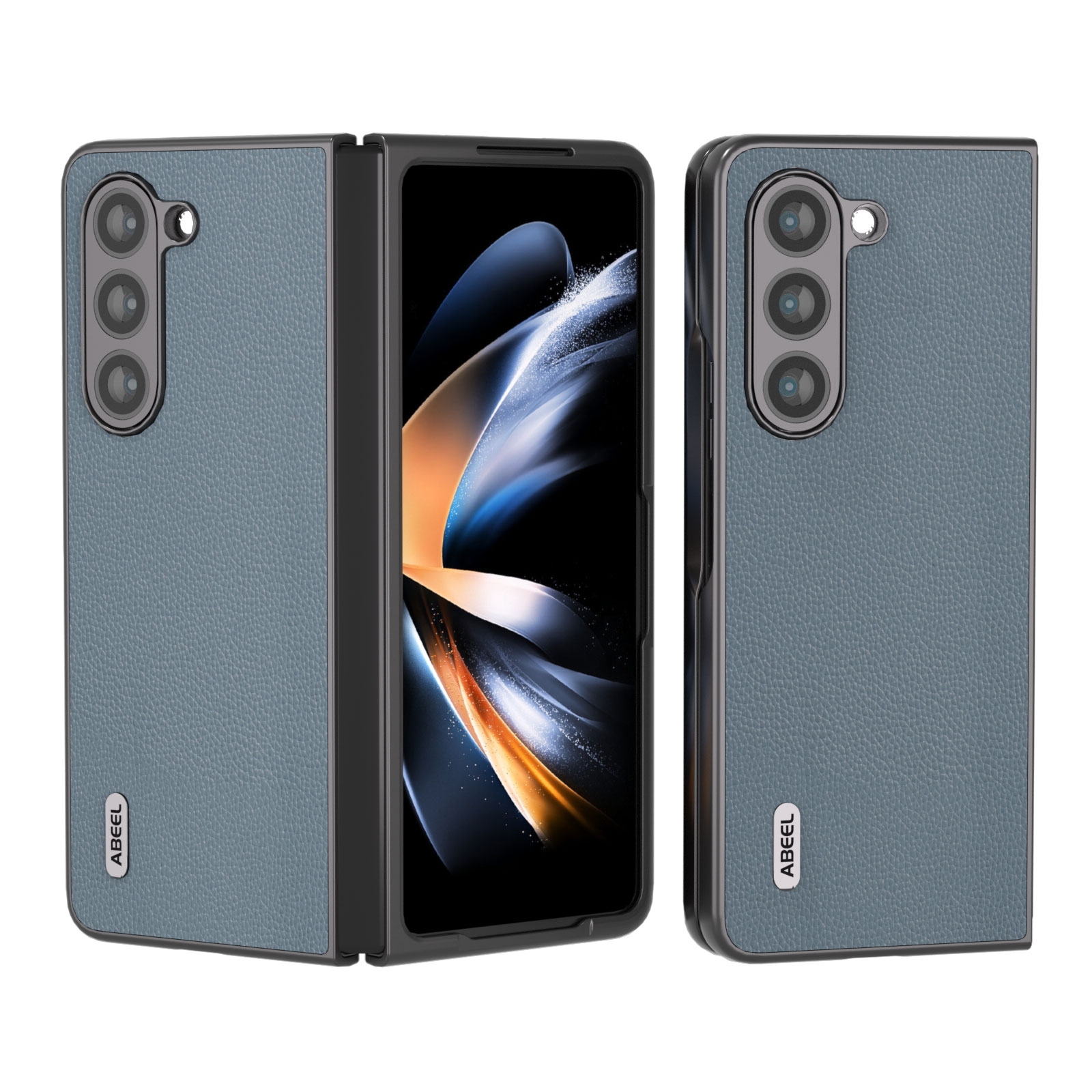 For Samsung Galaxy Z Fold5 ABEEL Black Edge Genuine Leather Mino Phone Case(Blue) For Samsung Galaxy Z Fold5 ABEEL Black Edge Genuine Leather Mino Phone Case(Blue)