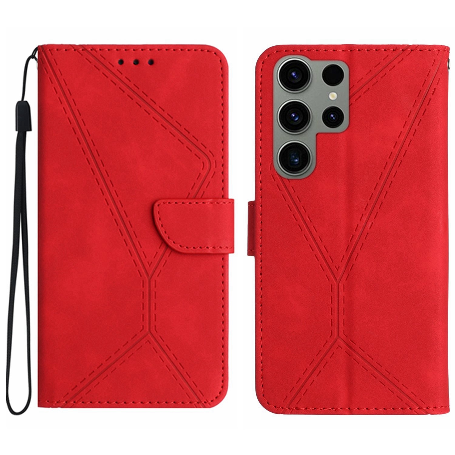 For Samsung Galaxy S23 Ultra 5G Stitching Embossed Leather Phone Case(Red) For Samsung Galaxy S23 Ultra 5G Stitching Embossed Leather Phone Case(Red)