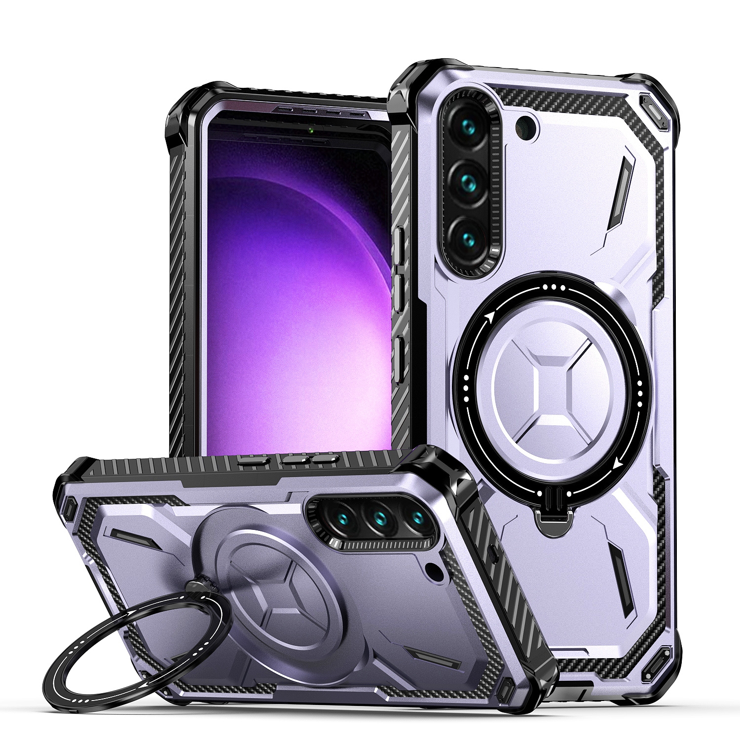 For Samsung Galaxy S22 5G Armor Series Holder Phone Case(Light Purple) For Samsung Galaxy S22 5G Armor Series Holder Phone Case(Light Purple)