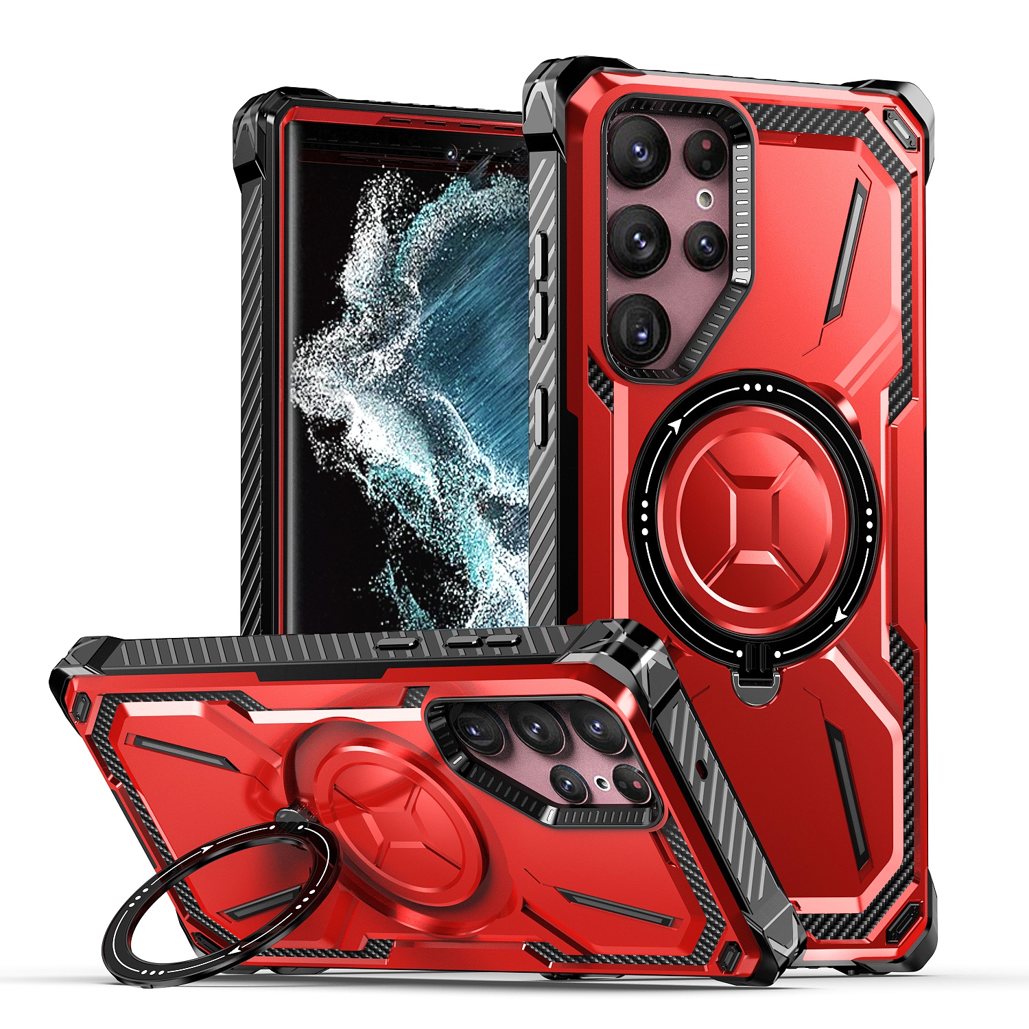 For Samsung Galaxy S22 Ultra 5G Armor Series Holder Phone Case(Red) For Samsung Galaxy S22 Ultra 5G Armor Series Holder Phone Case(Red)