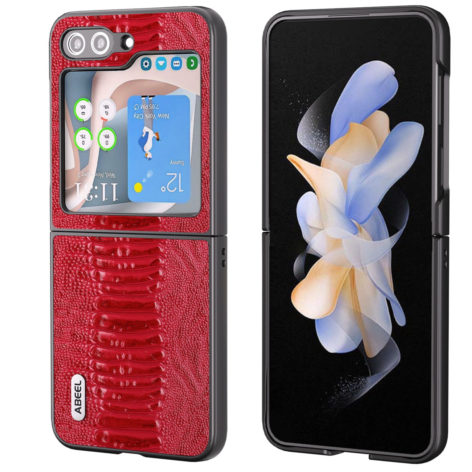 For Samsung Galaxy Z Flip5 ABEEL Genuine Leather Weilai Series Phone Case(Red) For Samsung Galaxy Z Flip5 ABEEL Genuine Leather Weilai Series Phone Case(Red)