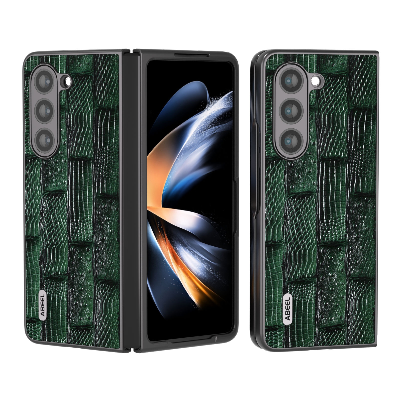 For Samsung Galaxy Z Fold5 ABEEL Genuine Leather Mahjong Texture Series Phone Case(Green) For Samsung Galaxy Z Fold5 ABEEL Genuine Leather Mahjong Texture Series Phone Case(Green)