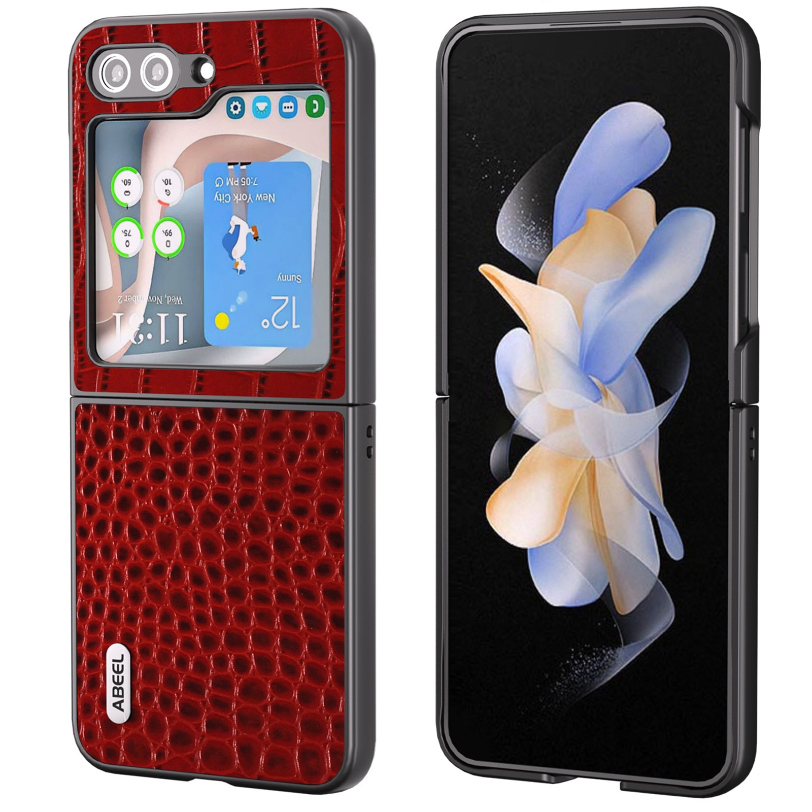 For Samsung Galaxy Z Flip5 ABEEL Genuine Leather Crocodile Pattern Black Edge Phone Case(Red)