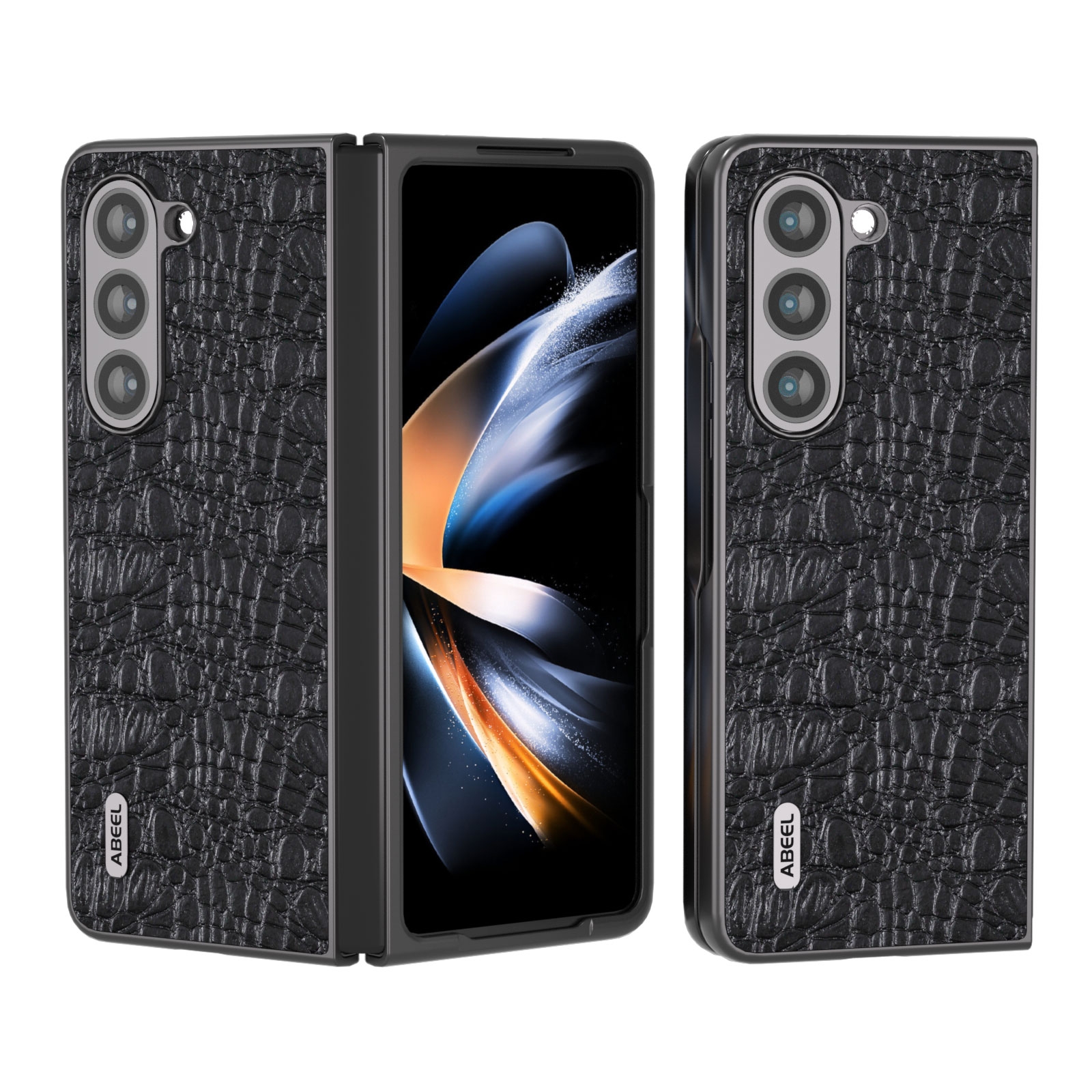 For Samsung Galaxy Z Fold5 ABEEL Genuine Leather Sky Series Black Edge Phone Case(Black) For Samsung Galaxy Z Fold5 ABEEL Genuine Leather Sky Series Black Edge Phone Case(Black)