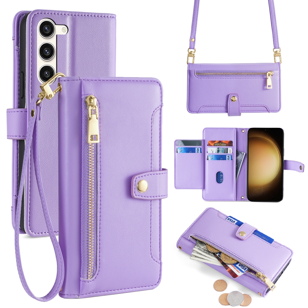For Samsung Galaxy S23+ 5G Sheep Texture Cross-body Zipper Wallet Leather Phone Case(Purple) For Samsung Galaxy S23+ 5G Sheep Texture Cross-body Zipper Wallet Leather Phone Case(Purple)