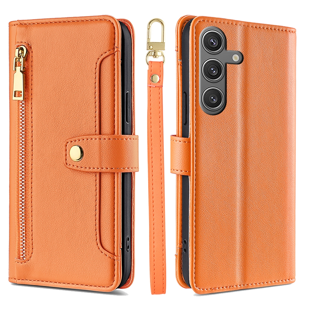 For Samsung Galaxy S24 Ultra 5G Sheep Texture Cross-body Zipper Wallet Leather Phone Case(Orange) For Samsung Galaxy S24 Ultra 5G Sheep Texture Cross-body Zipper Wallet Leather Phone Case(Orange)