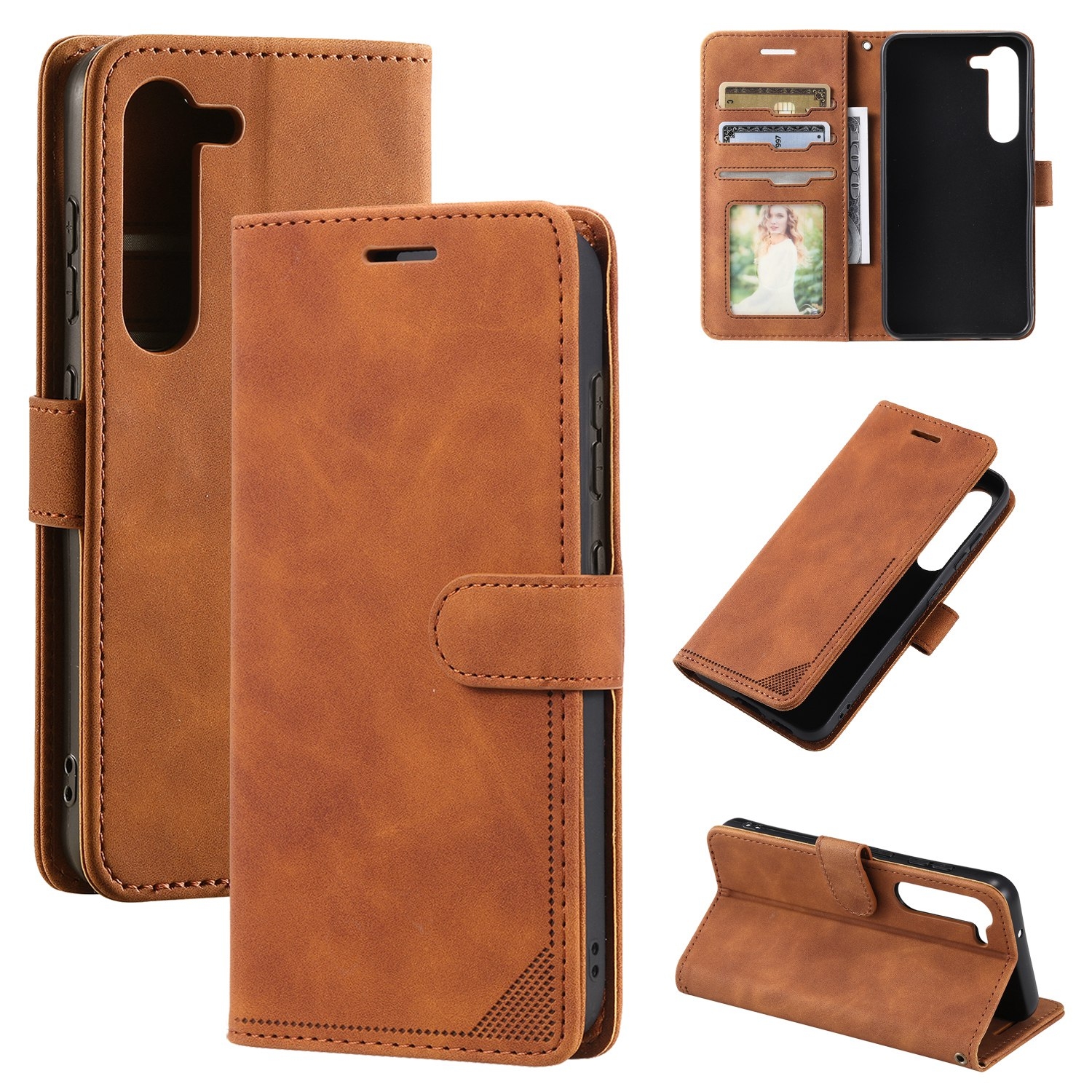 For Samsung Galaxy S23+ 5G Skin Feel RFID Blocking Leather Phone Case(Brown) For Samsung Galaxy S23+ 5G Skin Feel RFID Blocking Leather Phone Case(Brown)