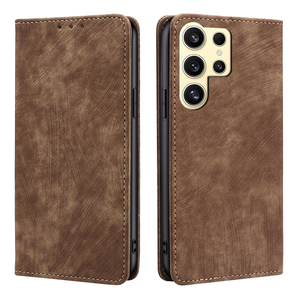 For Samsung Galaxy S24 Ultra 5G RFID Anti-theft Brush Magnetic Leather Phone Case(Brown) For Samsung Galaxy S24 Ultra 5G RFID Anti-theft Brush Magnetic Leather Phone Case(Brown)