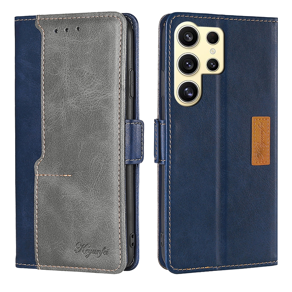 For Samsung Galaxy S24 Ultra 5G Contrast Color Side Buckle Leather Phone Case(Blue + Grey) For Samsung Galaxy S24 Ultra 5G Contrast Color Side Buckle Leather Phone Case(Blue + Grey)