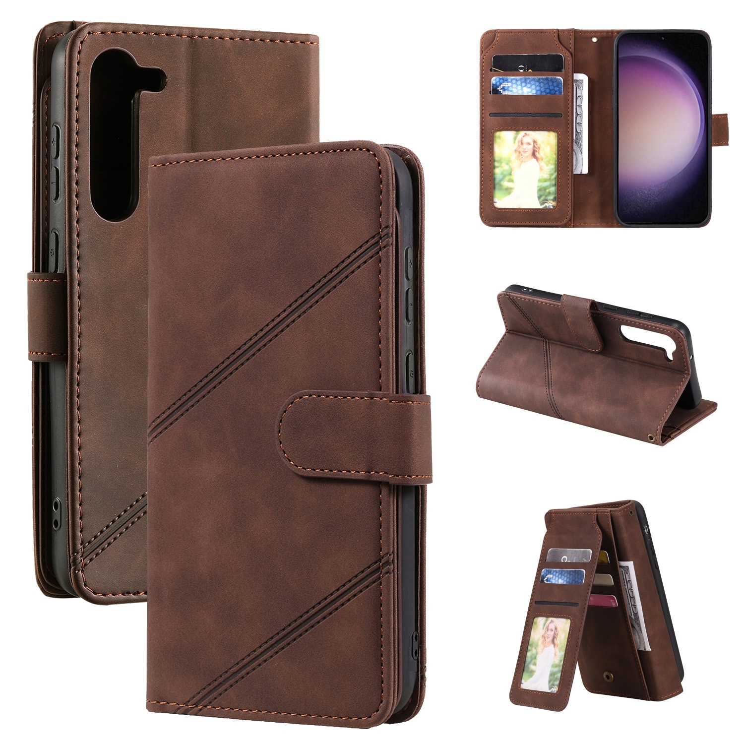 For Samsung Galaxy S23+ 5G Skin Feel Multi-card Wallet Leather Phone Case(Brown) For Samsung Galaxy S23+ 5G Skin Feel Multi-card Wallet Leather Phone Case(Brown)