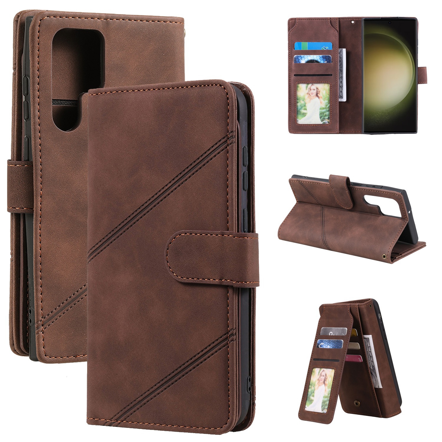 For Samsung Galaxy S23 Ultra 5G Skin Feel Multi-card Wallet Leather Phone Case(Brown) For Samsung Galaxy S23 Ultra 5G Skin Feel Multi-card Wallet Leather Phone Case(Brown)