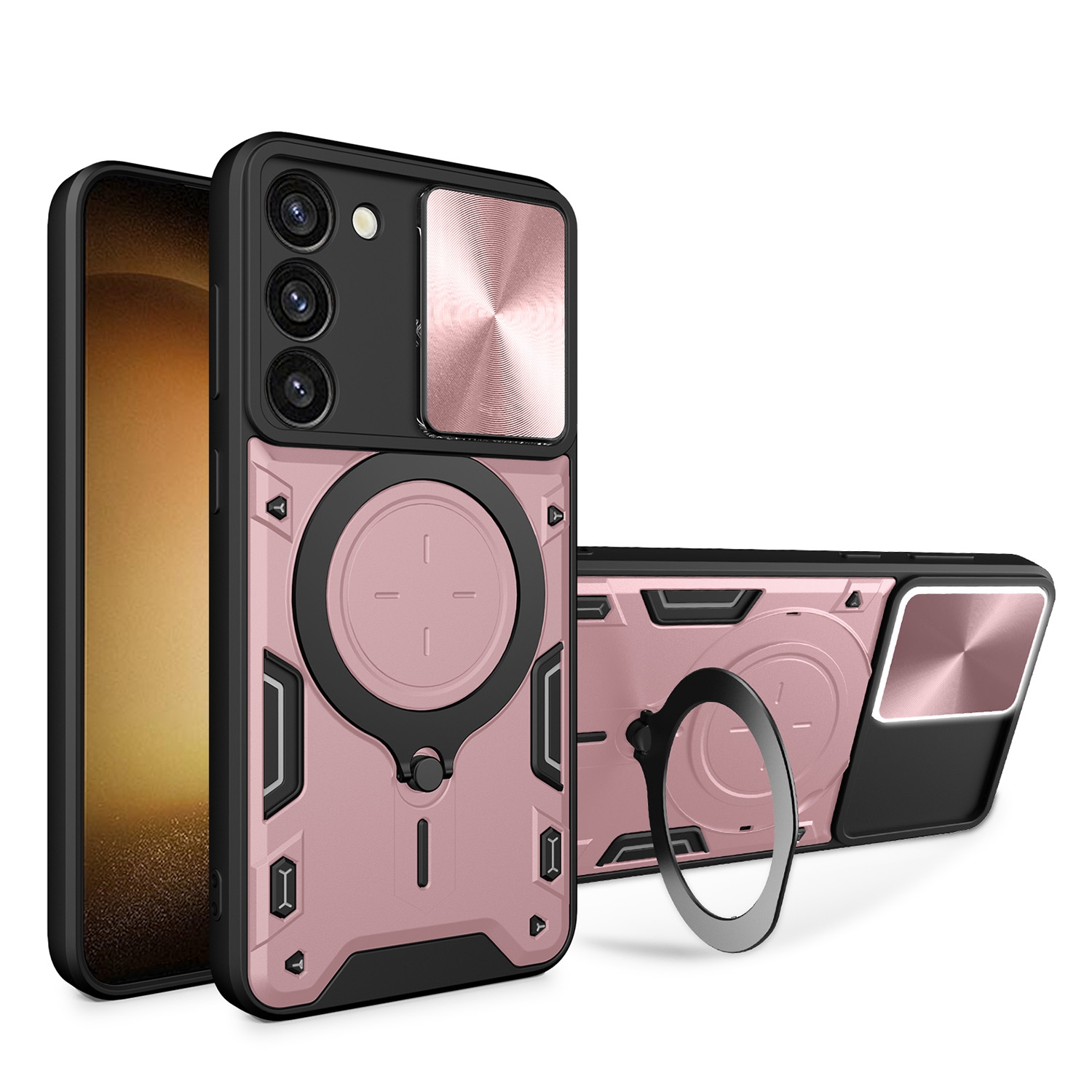 For Samsung Galaxy S23+ 5G CD Texture Sliding Camshield Magnetic Holder Phone Case(Pink) For Samsung Galaxy S23+ 5G CD Texture Sliding Camshield Magnetic Holder Phone Case(Pink)