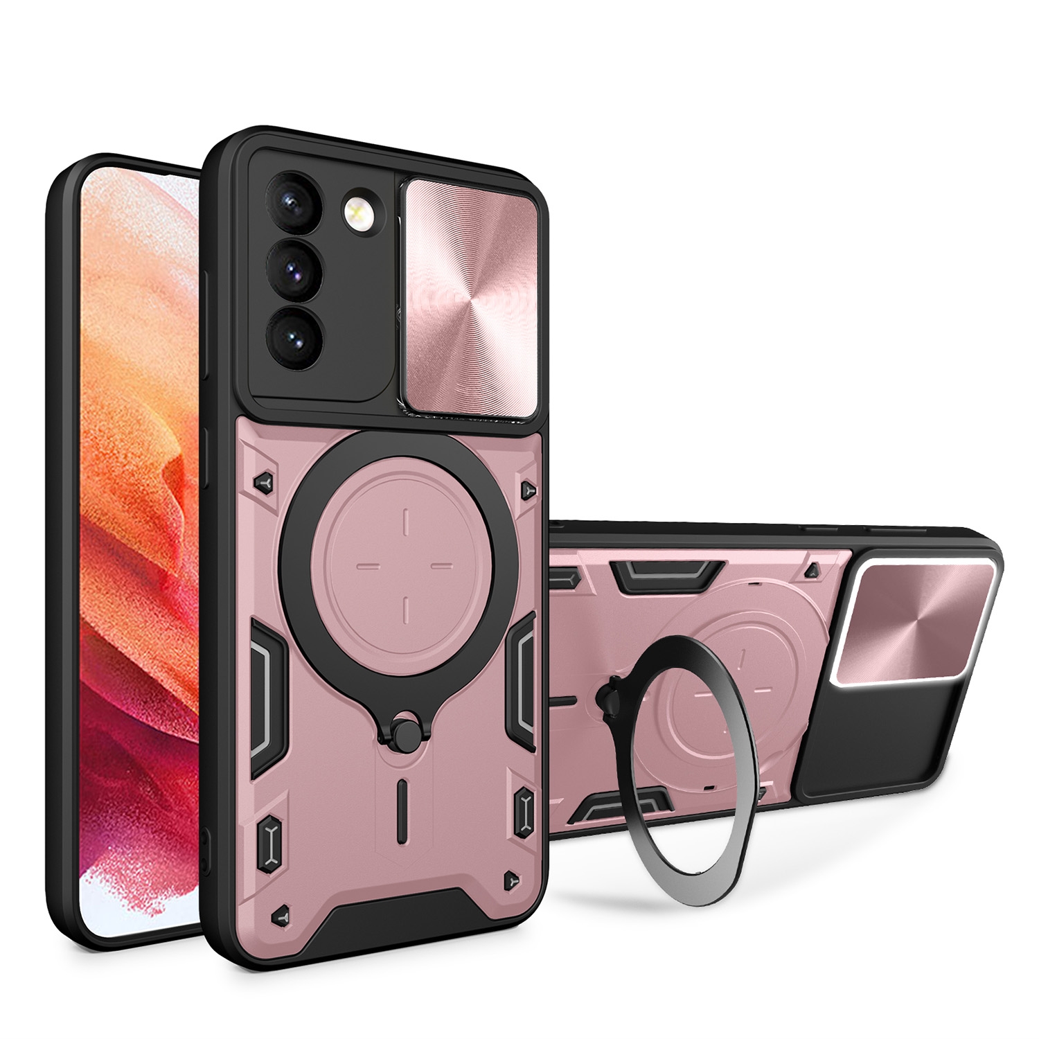 For Samsung Galaxy S21 5G CD Texture Sliding Camshield Magnetic Holder Phone Case(Pink) For Samsung Galaxy S21 5G CD Texture Sliding Camshield Magnetic Holder Phone Case(Pink)