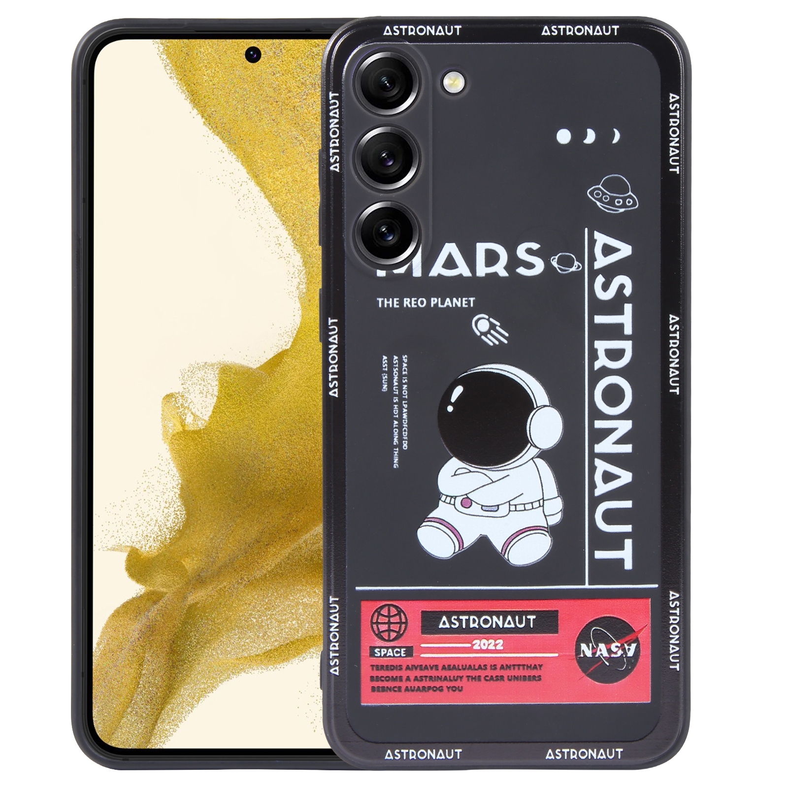 For Samsung Galaxy S22+ 5G Astronaut Pattern Silicone Straight Edge Phone Case(Mars Astronaut-Black) For Samsung Galaxy S22+ 5G Astronaut Pattern Silicone Straight Edge Phone Case(Mars Astronaut-Black)