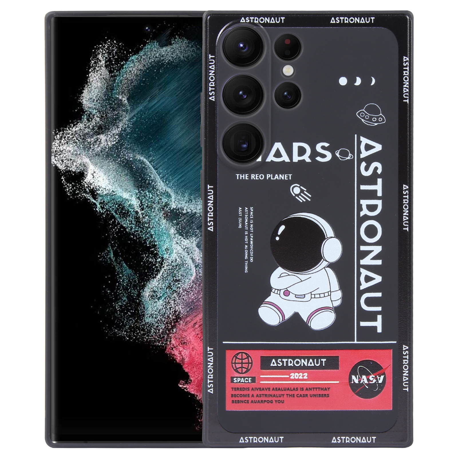 For Samsung Galaxy S22 Ultra 5G Astronaut Pattern Silicone Straight Edge Phone Case(Mars Astronaut-Black) For Samsung Galaxy S22 Ultra 5G Astronaut Pattern Silicone Straight Edge Phone Case(Mars Astronaut-Black)