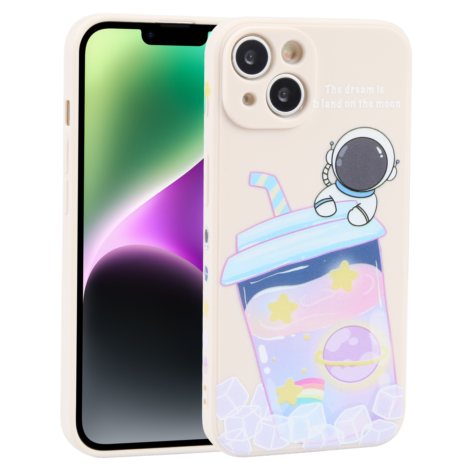 For iPhone 14 Milk Tea Astronaut Pattern Liquid Silicone Phone Case(Ivory White) For iPhone 14 Milk Tea Astronaut Pattern Liquid Silicone Phone Case(Ivory White)