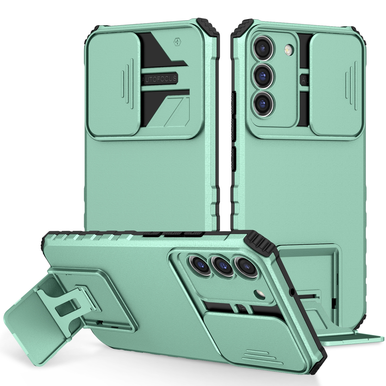 For Samsung Galaxy S22+ 5G Stereoscopic Holder Sliding Camshield Phone Case(Light Green) For Samsung Galaxy S22+ 5G Stereoscopic Holder Sliding Camshield Phone Case(Light Green)