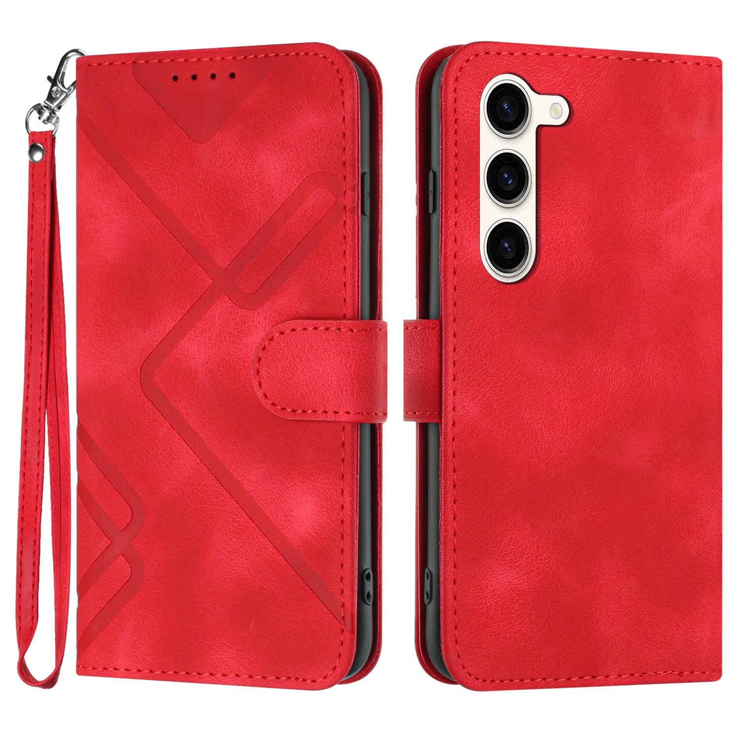 For Samsung Galaxy S23 5G Line Pattern Skin Feel Leather Phone Case(Red) For Samsung Galaxy S23 5G Line Pattern Skin Feel Leather Phone Case(Red)