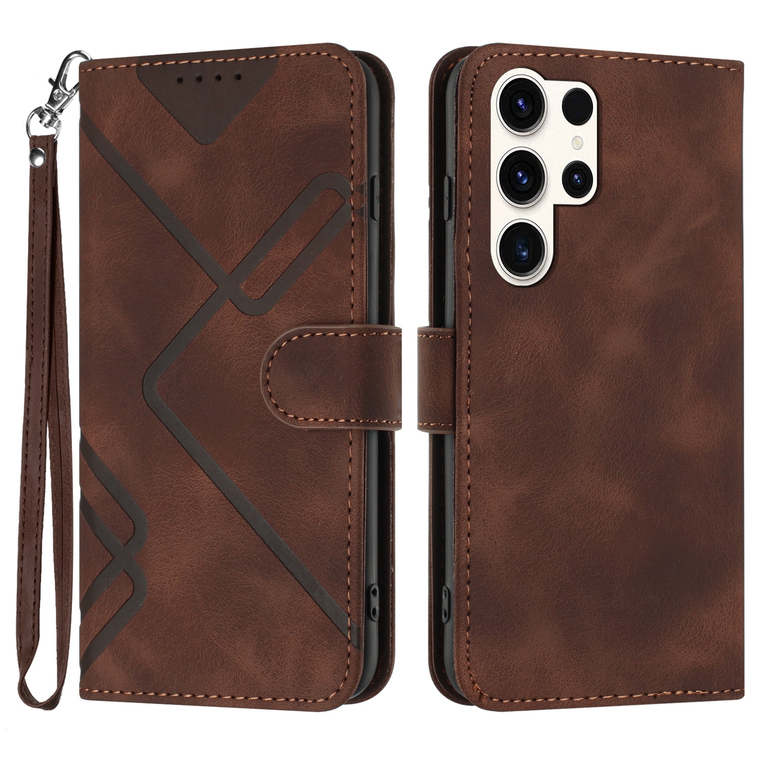 For Samsung Galaxy S23 Ultra 5G Line Pattern Skin Feel Leather Phone Case(Coffee) For Samsung Galaxy S23 Ultra 5G Line Pattern Skin Feel Leather Phone Case(Coffee)