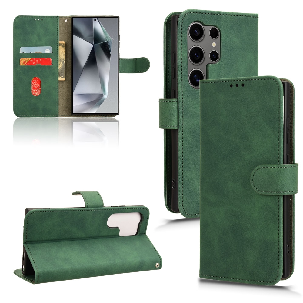 For Samsung Galaxy S24 Ultra 5G Skin Feel Magnetic Flip Leather Phone Case(Green) For Samsung Galaxy S24 Ultra 5G Skin Feel Magnetic Flip Leather Phone Case(Green)