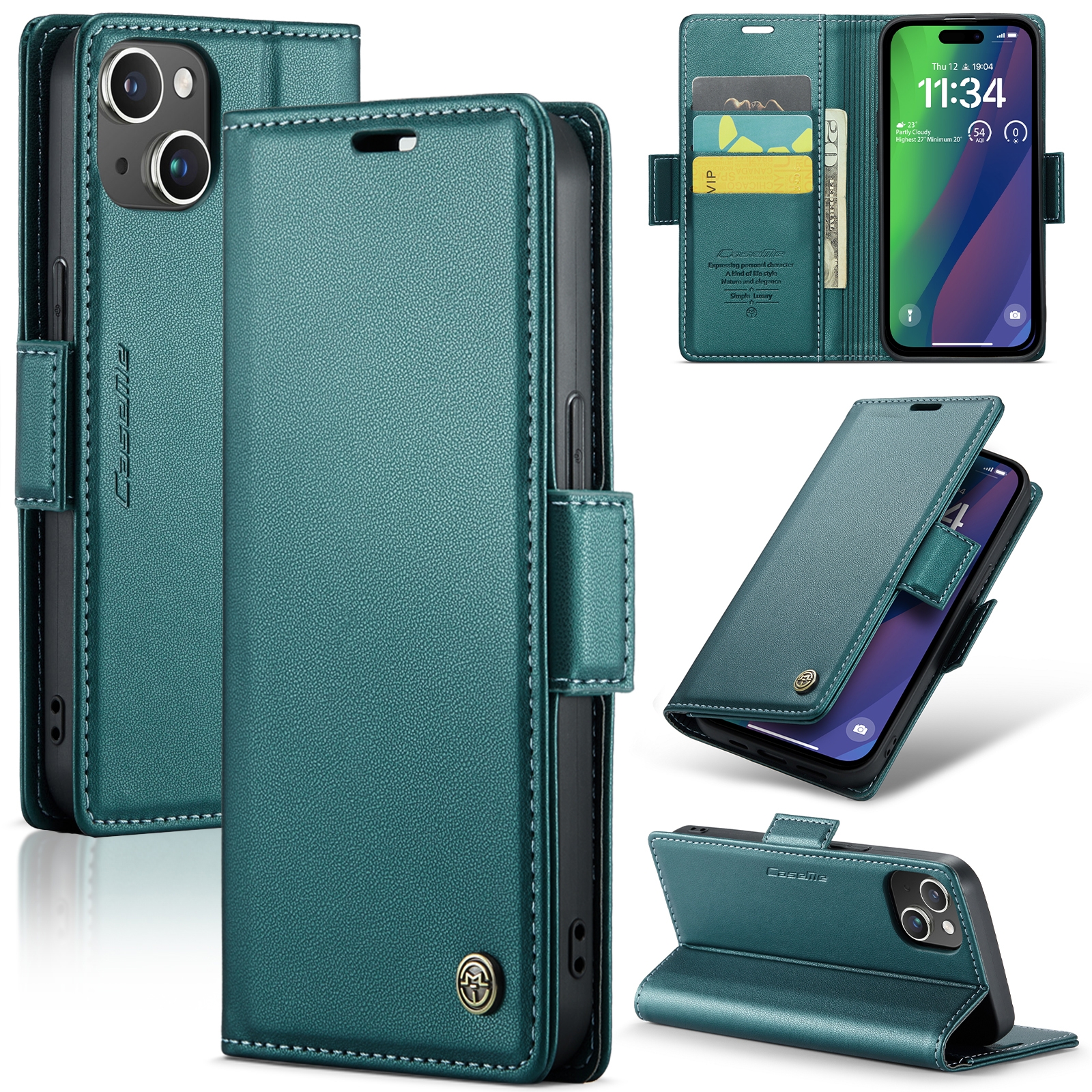 For iPhone 15 Plus CaseMe 023 Butterfly Buckle Litchi Texture RFID Anti-theft Leather Phone Case(Pearly Blue) For iPhone 15 Plus CaseMe 023 Butterfly Buckle Litchi Texture RFID Anti-theft Leather Phone Case(Pearly Blue)