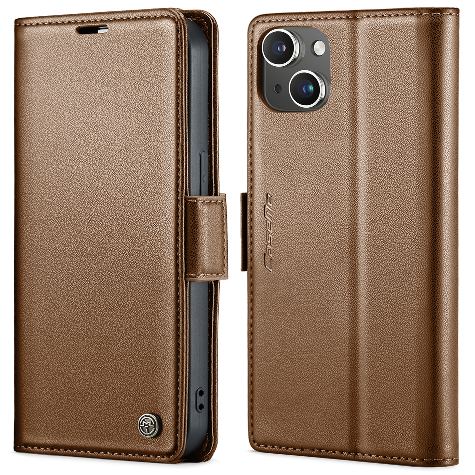 For iPhone 15 CaseMe 023 Butterfly Buckle Litchi Texture RFID Anti-theft Leather Phone Case(Brown) For iPhone 15 CaseMe 023 Butterfly Buckle Litchi Texture RFID Anti-theft Leather Phone Case(Brown)