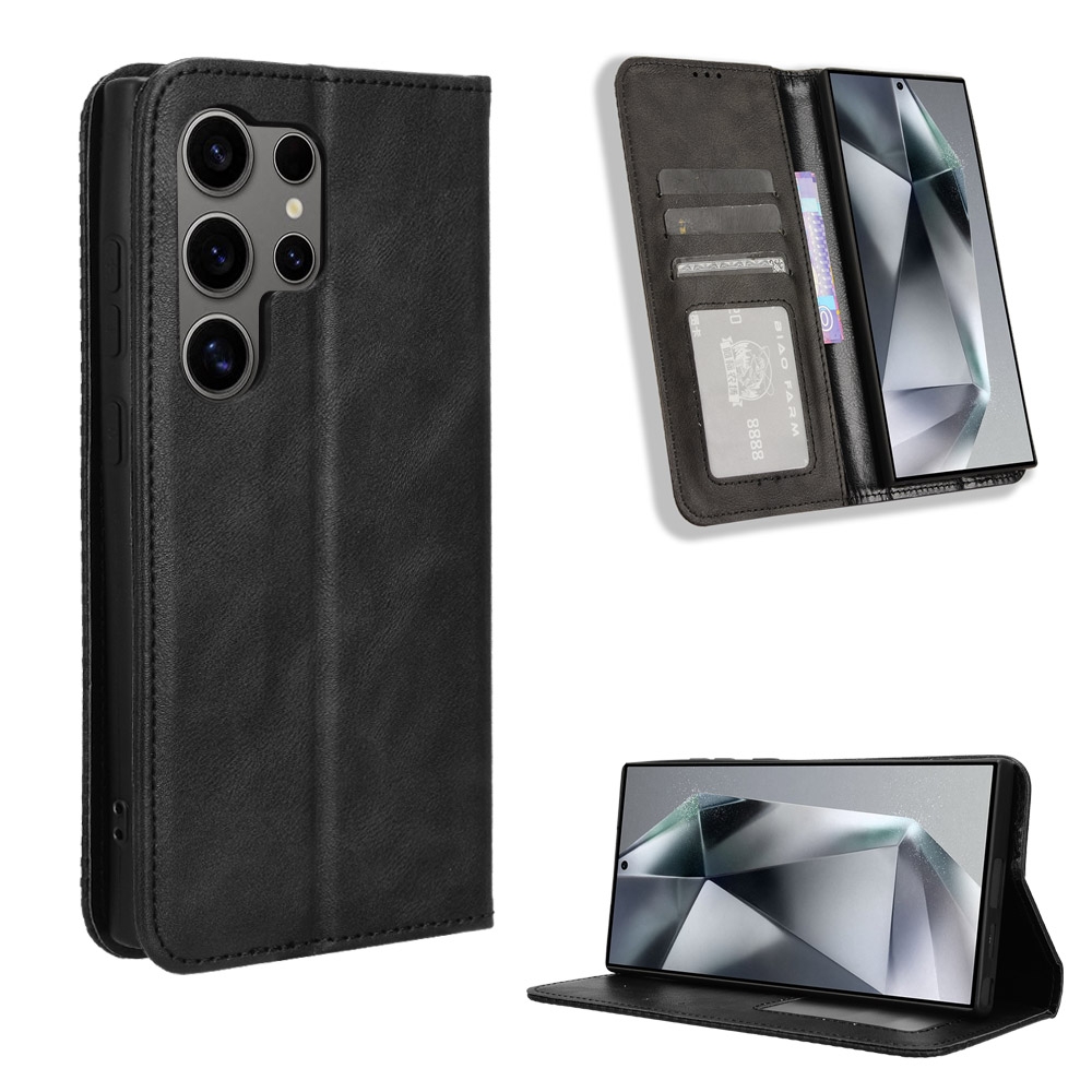 For Samsung Galaxy S24 Ultra 5G Magnetic Buckle Retro Texture Leather Phone Case(Black) For Samsung Galaxy S24 Ultra 5G Magnetic Buckle Retro Texture Leather Phone Case(Black)