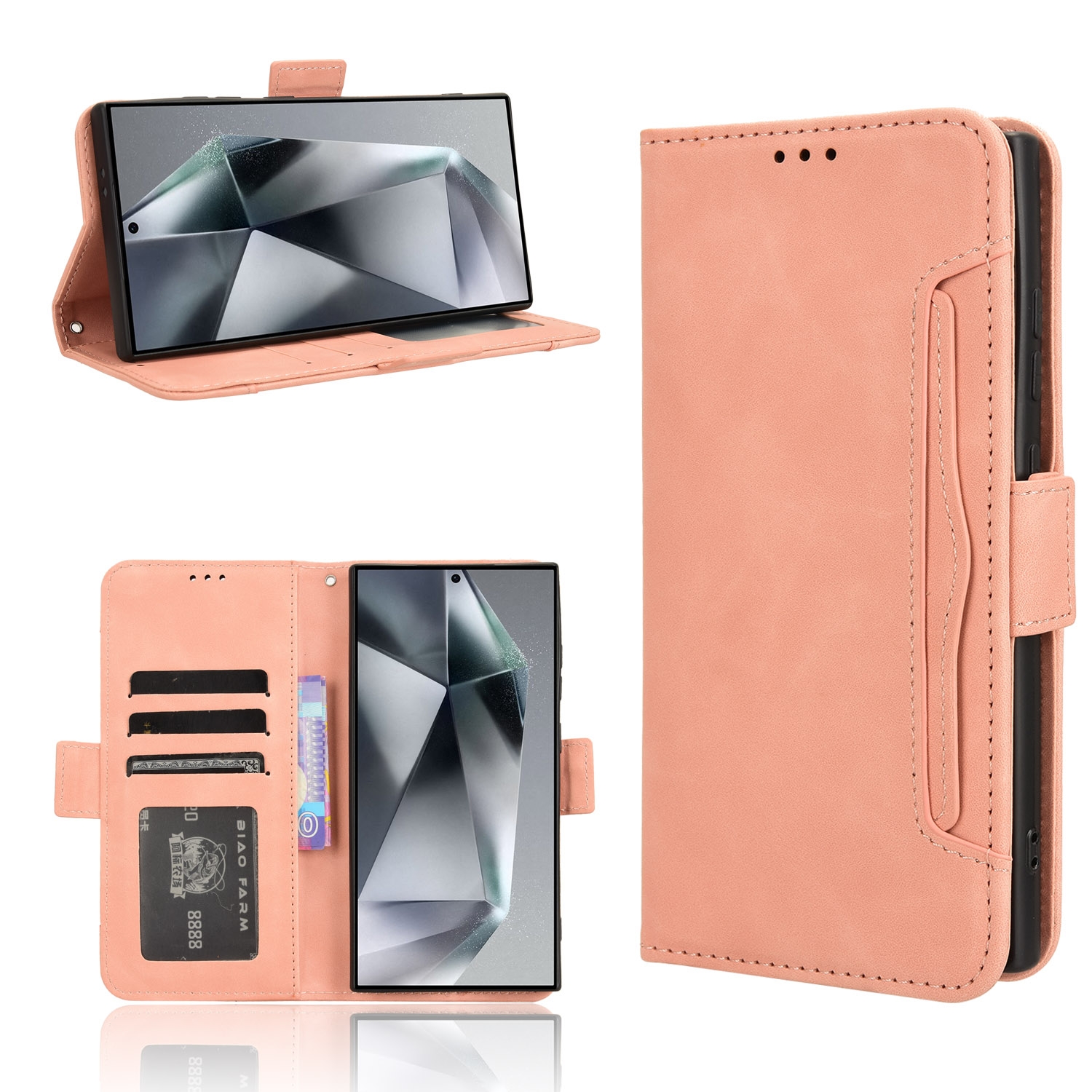 For Samsung Galaxy S24 Ultra 5G Skin Feel Calf Texture Card Slots Leather Phone Case(Pink) For Samsung Galaxy S24 Ultra 5G Skin Feel Calf Texture Card Slots Leather Phone Case(Pink)