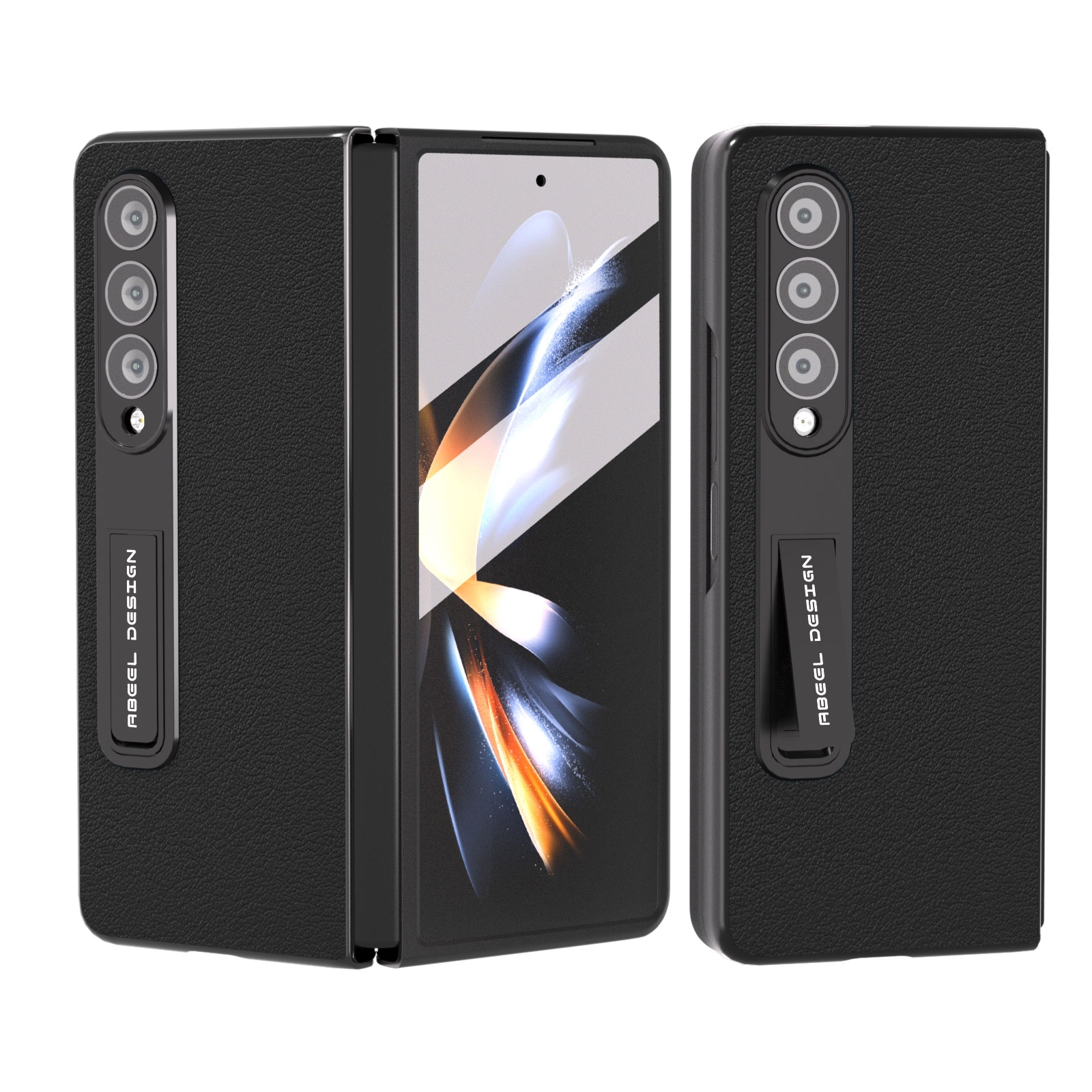 For Samsung Galaxy Z Fold4 5G ABEEL Integrated Genuine Leather Wave Black Edge Phone Case with Holder(Black) For Samsung Galaxy Z Fold4 5G ABEEL Integrated Genuine Leather Wave Black Edge Phone Case with Holder(Black)