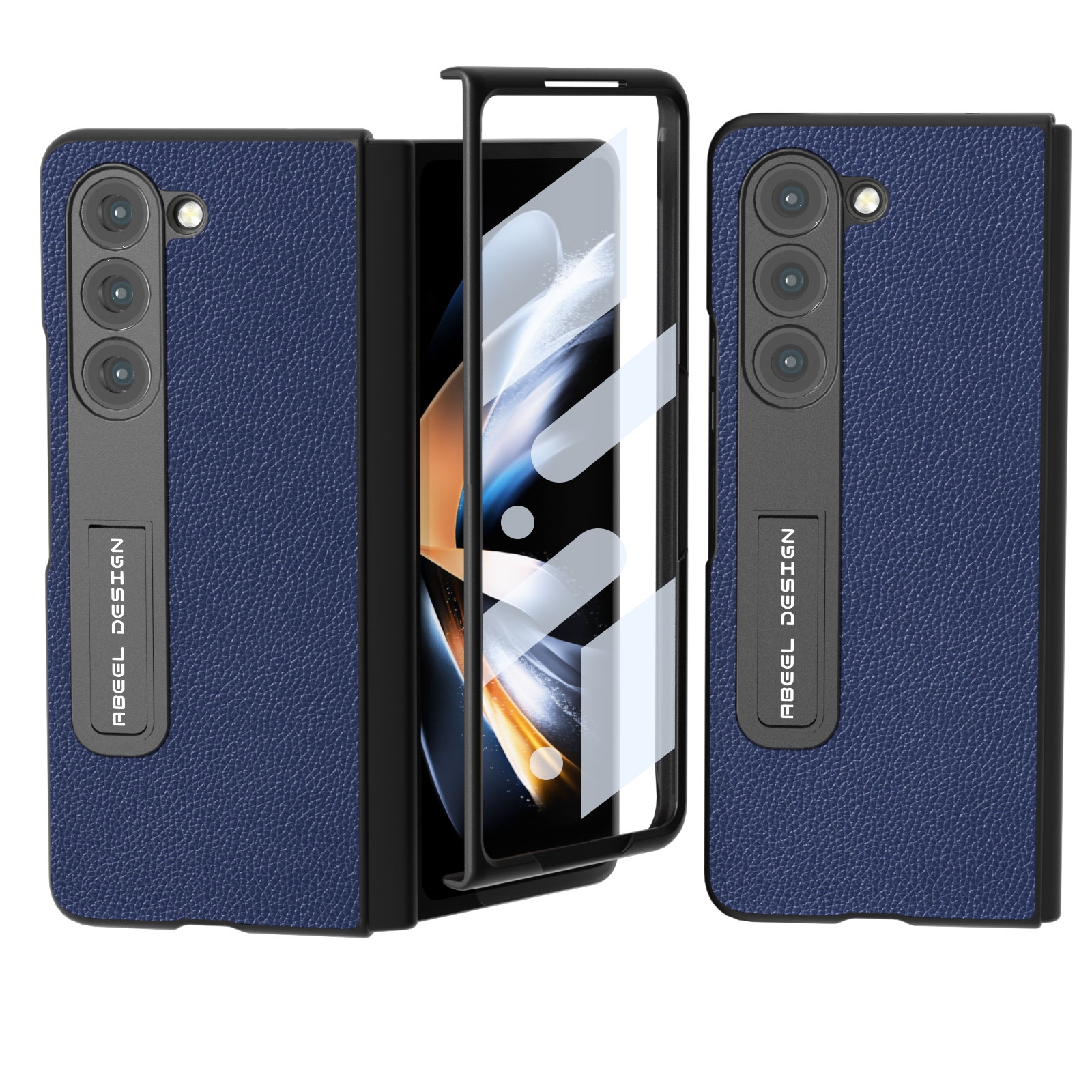 For Samsung Galaxy Z Fold5 ABEEL Integrated Black Edge Genuine Leather Mino Phone Case with Holder(Royal Blue) For Samsung Galaxy Z Fold5 ABEEL Integrated Black Edge Genuine Leather Mino Phone Case with Holder(Royal Blue)