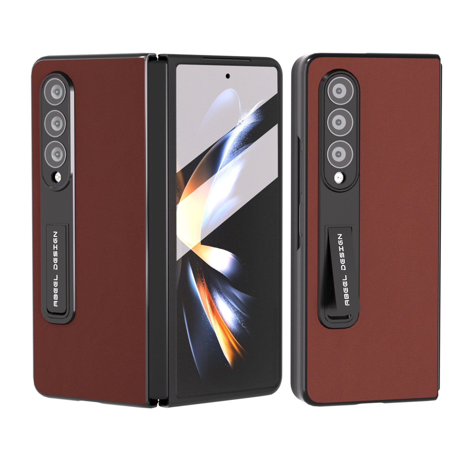 For Samsung Galaxy Z Fold4 5G Integrated Genuine Silky Soft ABEEL Black Edge Phone Case with Holder(Coffee) For Samsung Galaxy Z Fold4 5G Integrated Genuine Silky Soft ABEEL Black Edge Phone Case with Holder(Coffee)