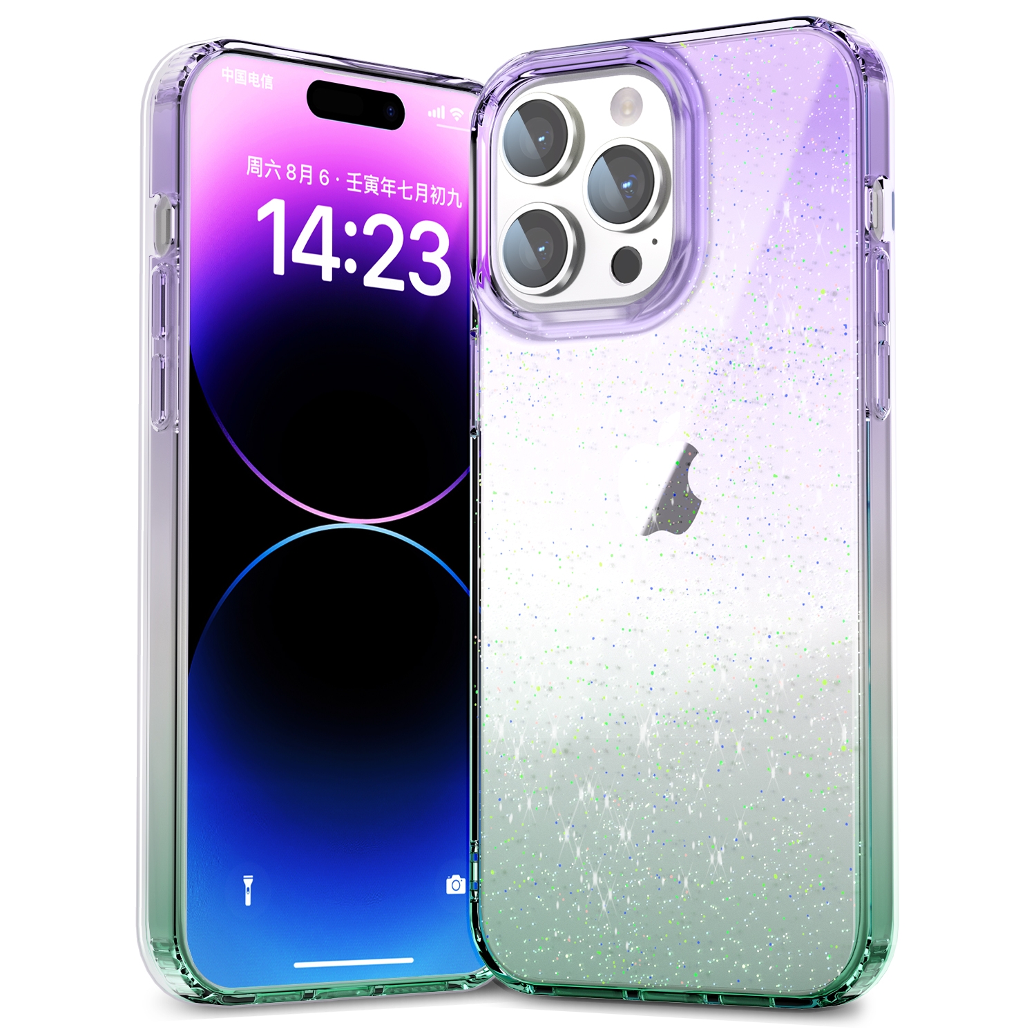 For iPhone 14 Star Gradient Phone Case(Purple Green) For iPhone 14 Star Gradient Phone Case(Purple Green)