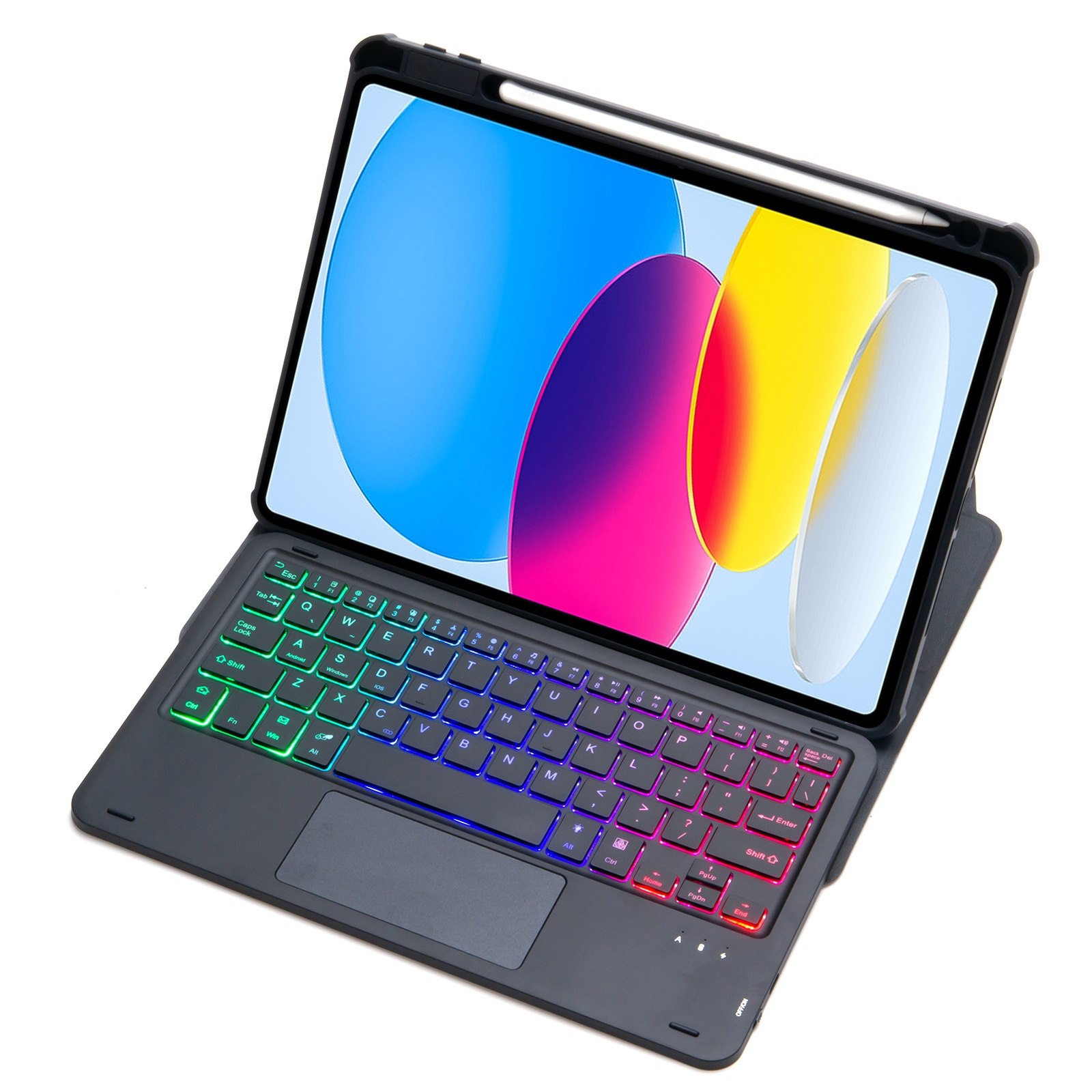 For iPad 10th Gen 10.9 2022 F10B-AS 360 Rotation Acrylic Transparent Bluetooth Keyboard Leather Case With Touch Control / Backlight(Black)