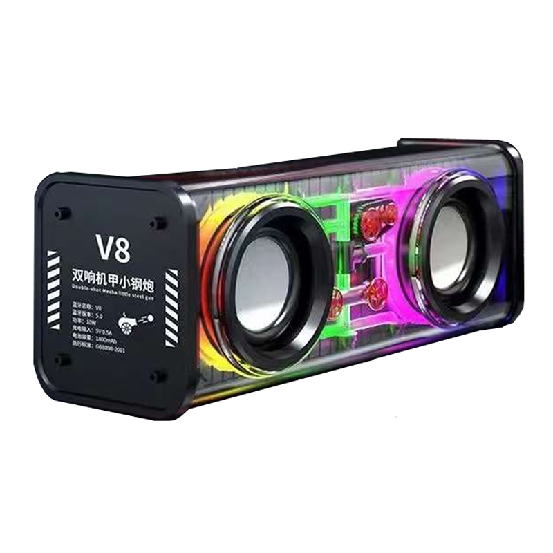 V8 Transparent Mechanical TWS Subwoofer Wireless Bluetooth Speaker(Black) V8 Transparent Mechanical TWS Subwoofer Wireless Bluetooth Speaker(Black)
