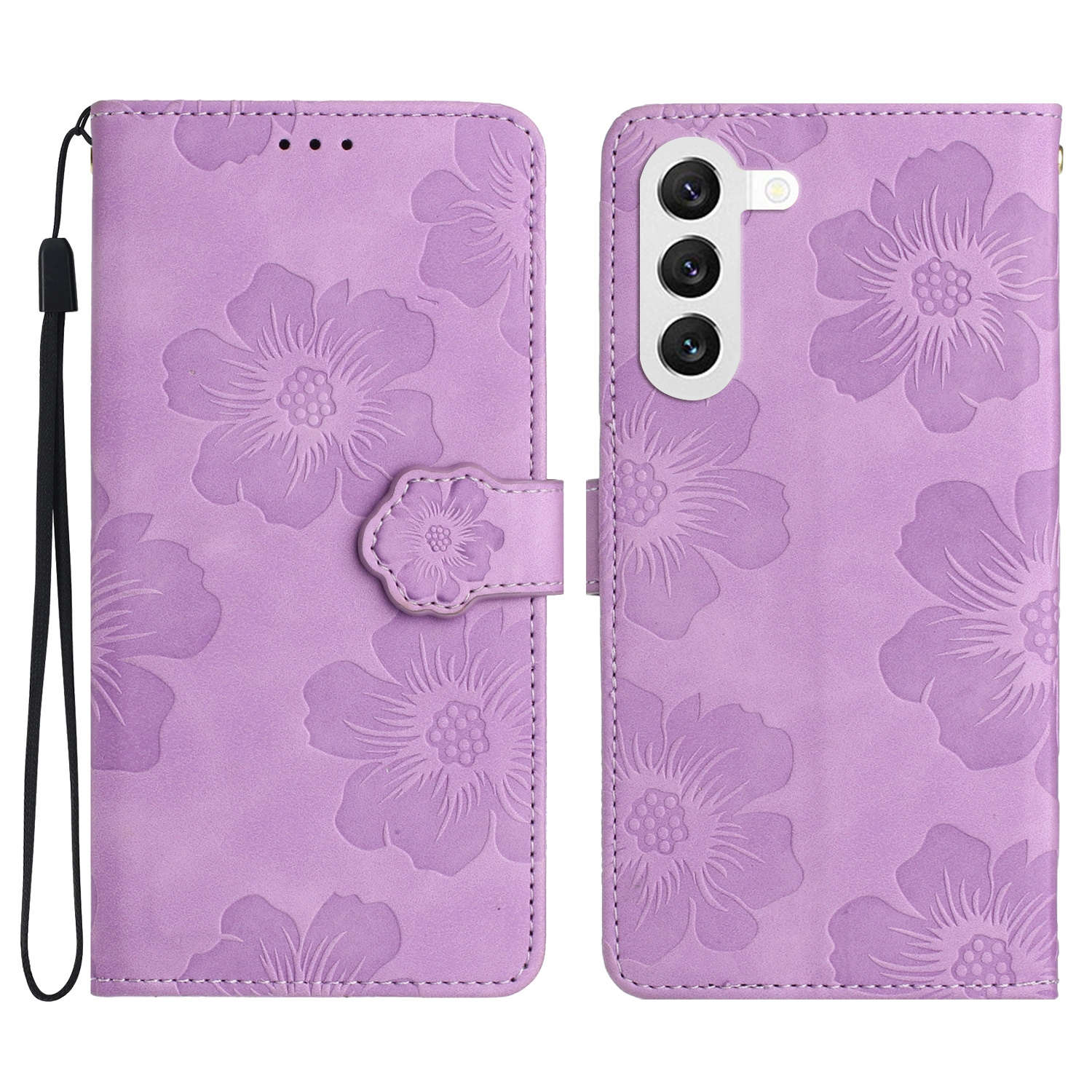 For Samsung Galaxy S23+ 5G Flower Embossing Pattern Leather Phone Case(Purple)