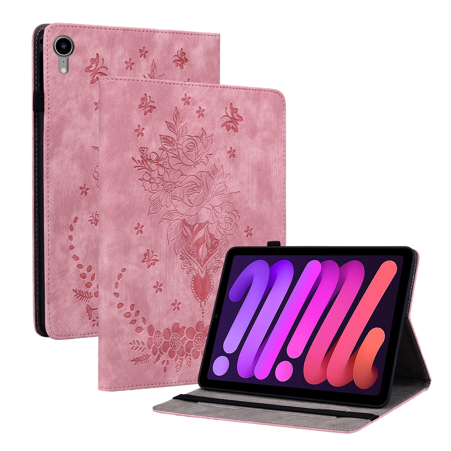 For iPad mini 2024 / mini 6 Butterfly Rose Embossed Leather Smart Tablet Case(Pink)