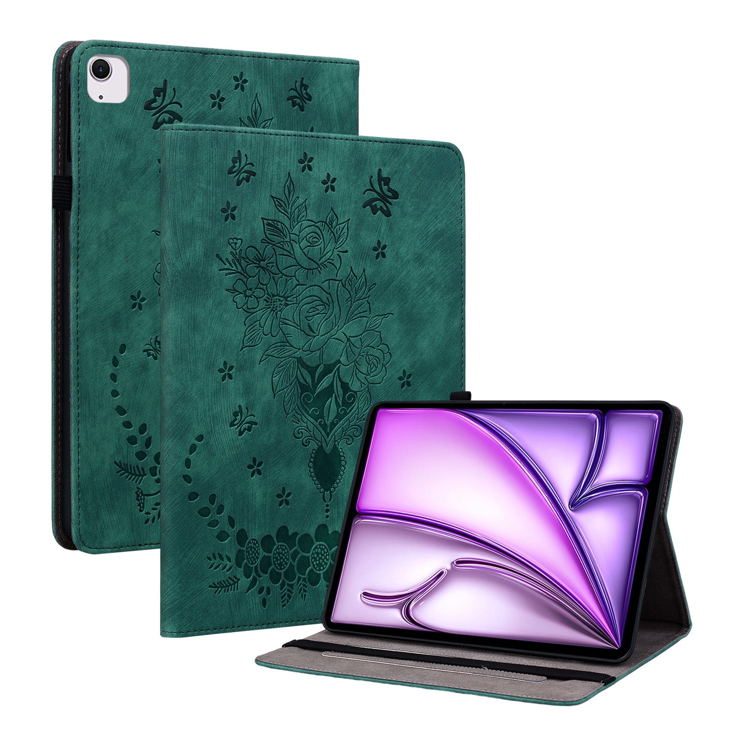 For iPad Air 11 2024 Butterfly Rose Embossed Leather Smart Tablet Case(Green) For iPad Air 11 2024 Butterfly Rose Embossed Leather Smart Tablet Case(Green)